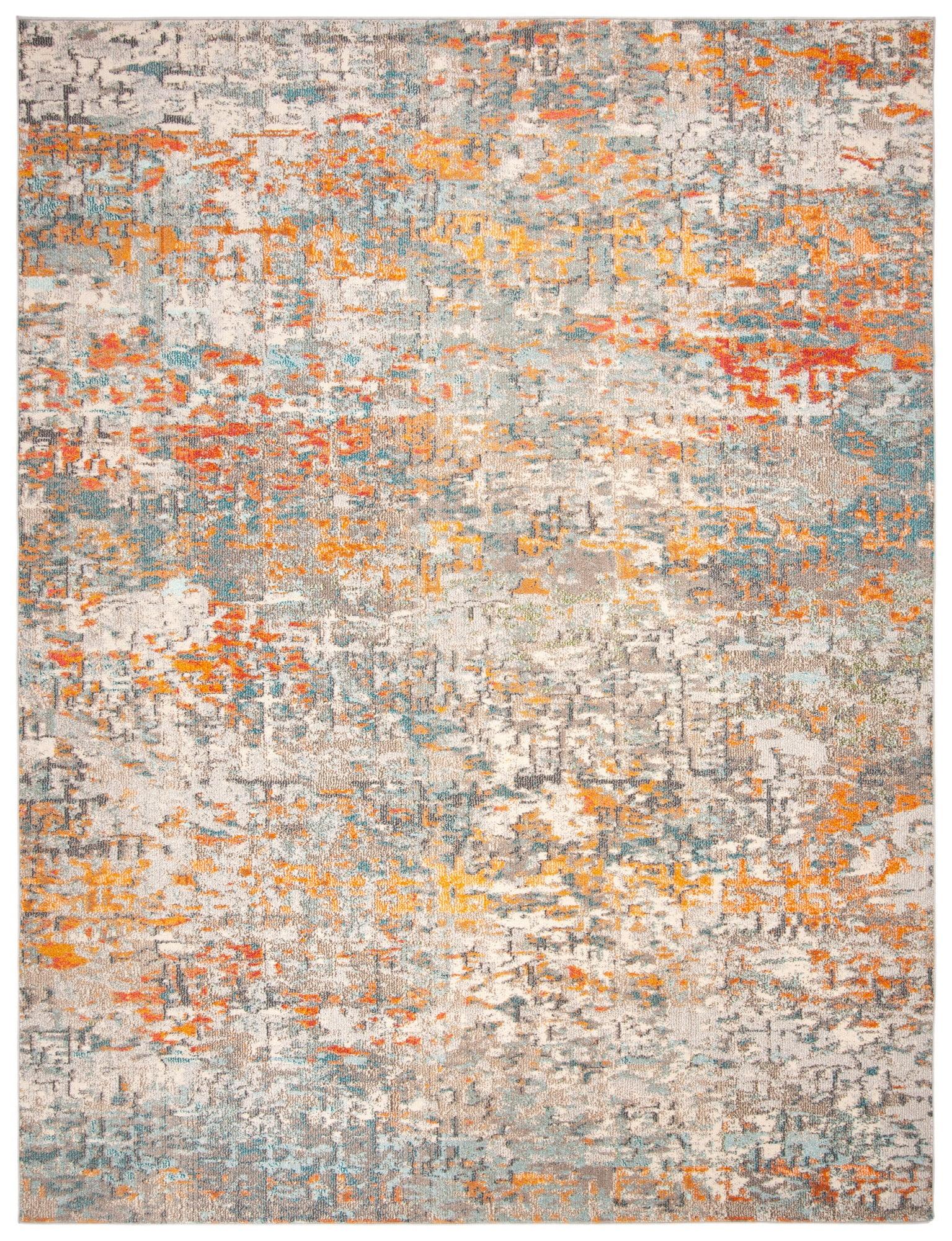 SAFAVIEH Madison Kebo Abstract Area Rug, Grey/Orange, 12' x 18'