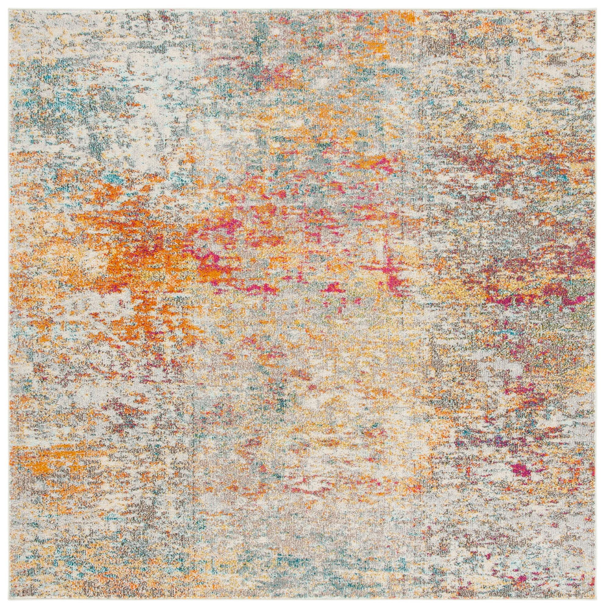 SAFAVIEH Madison Kebo Abstract Area Rug, Grey/Turquoise, 10' x 10' Square