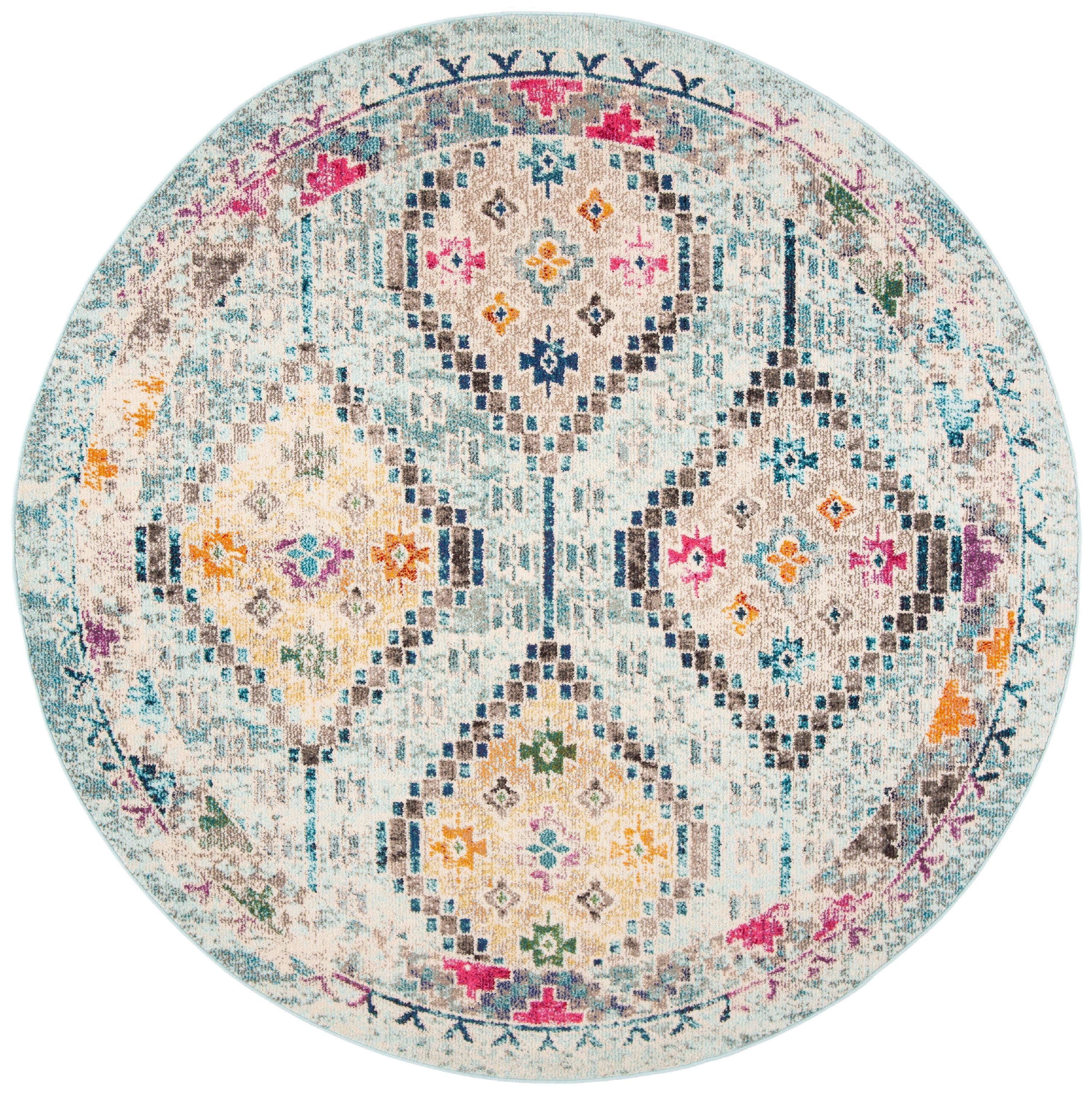 Madison MAD418 Power Loomed Indoor Area Rug - Blue/Yellow - 6'7" Round - Safavieh