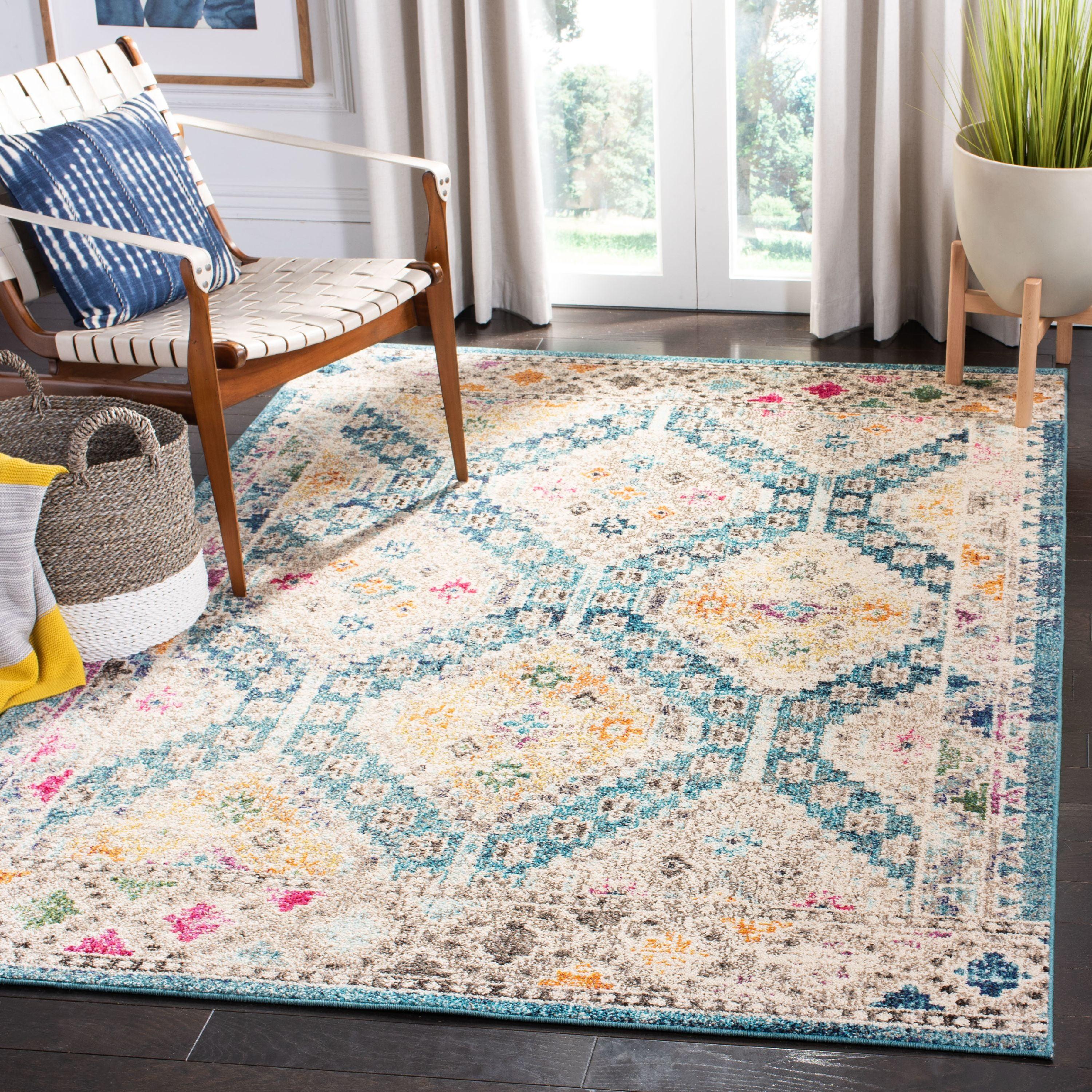 Madison MAD418 Power Loomed Indoor Area Rug - Dark Blue/Yellow - 6'7"x6'7" - Safavieh
