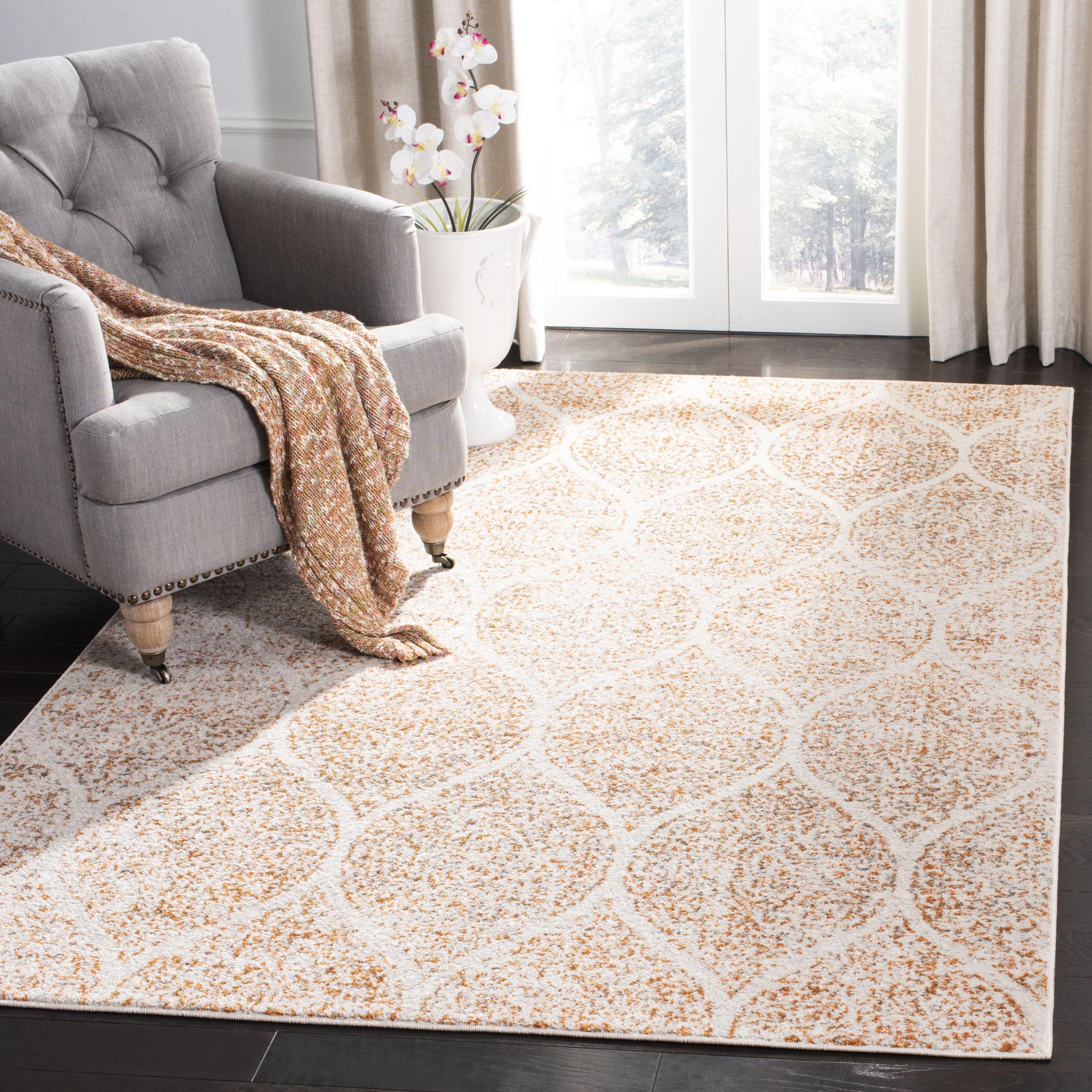 Cream/Orange Easy-Care Synthetic 9' x 12' Area Rug