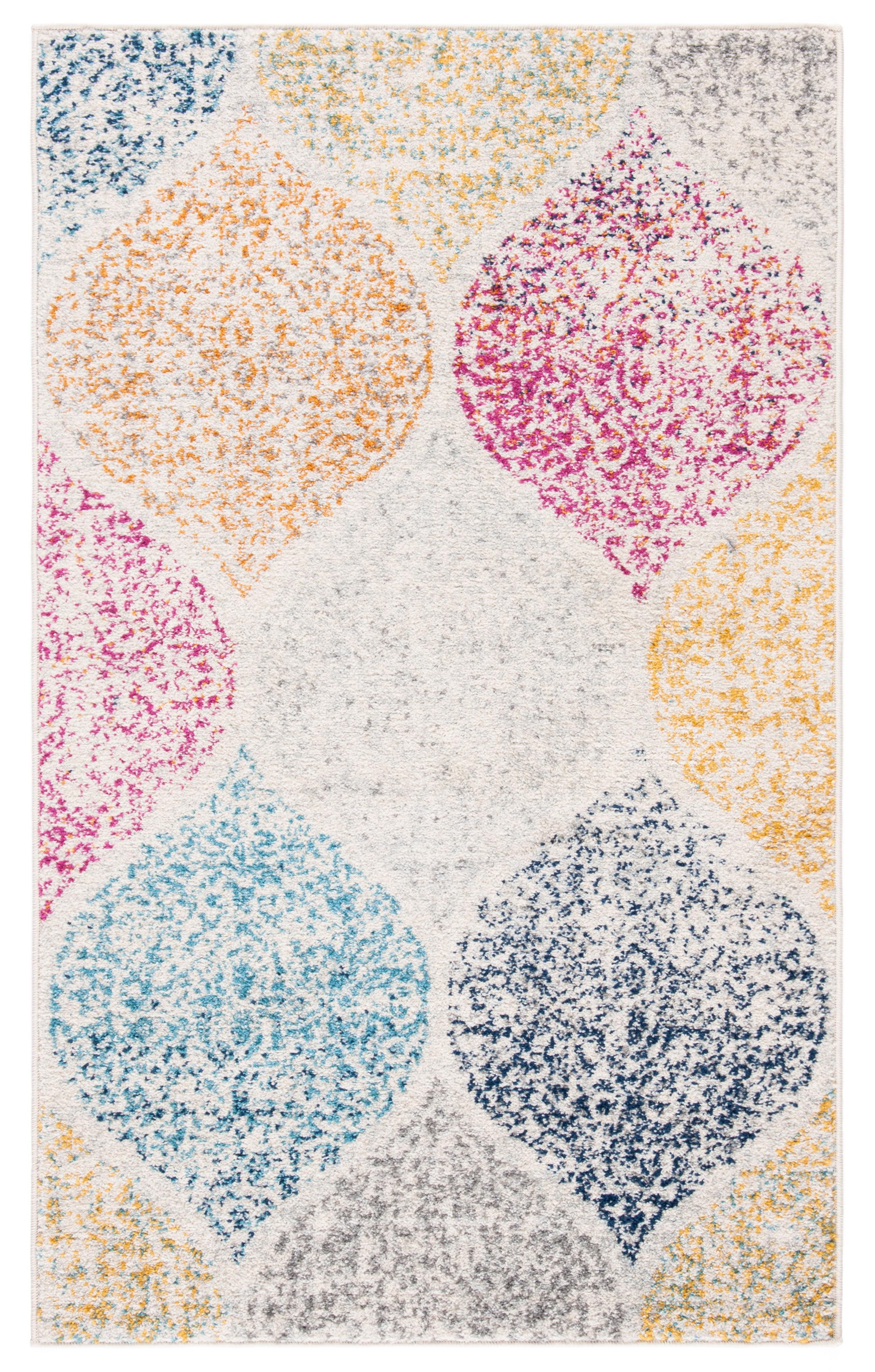 Ivory and Multicolor Geometric Synthetic Area Rug, 3' x 5'