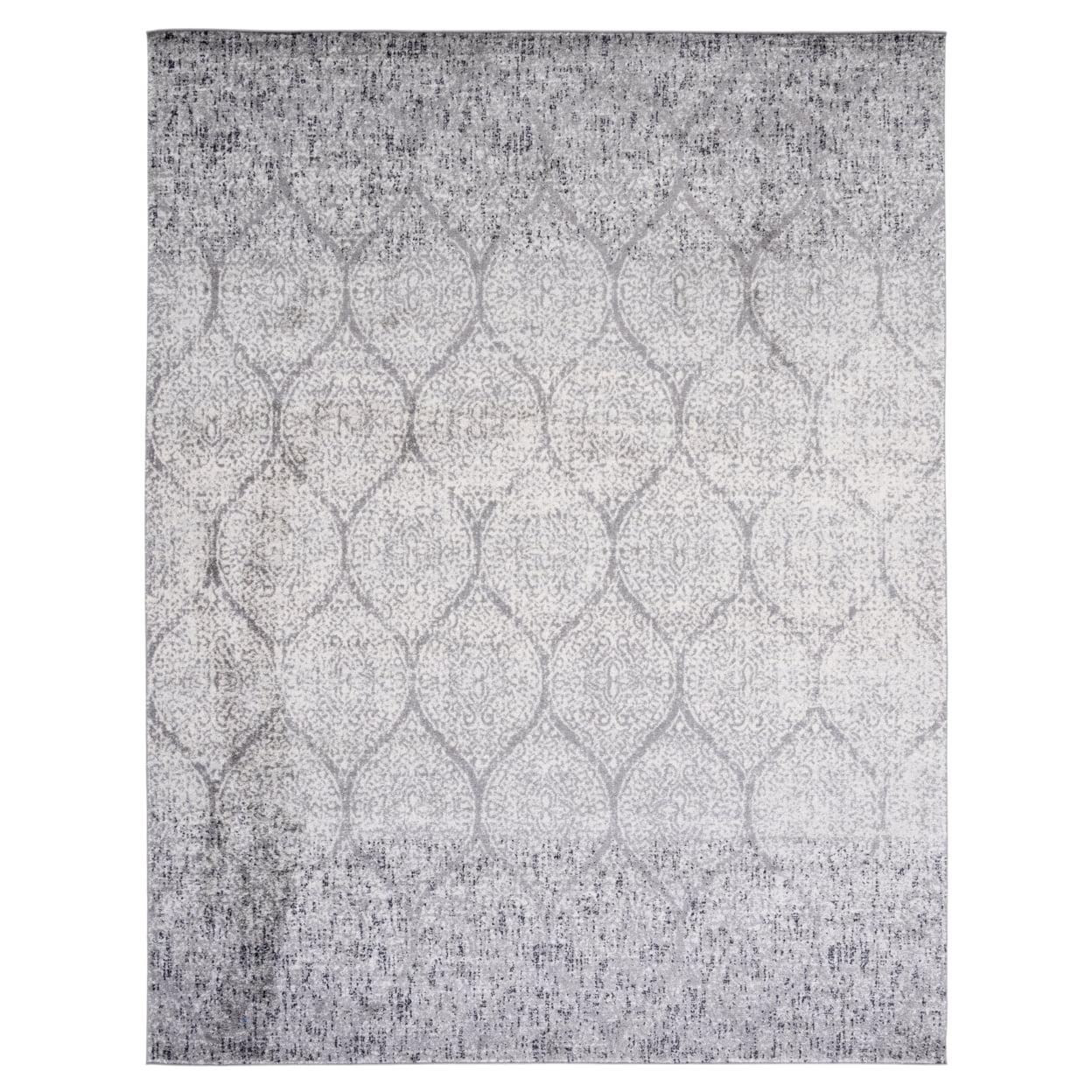 Grey and Ivory Rectangular Cotton Synthetic Area Rug