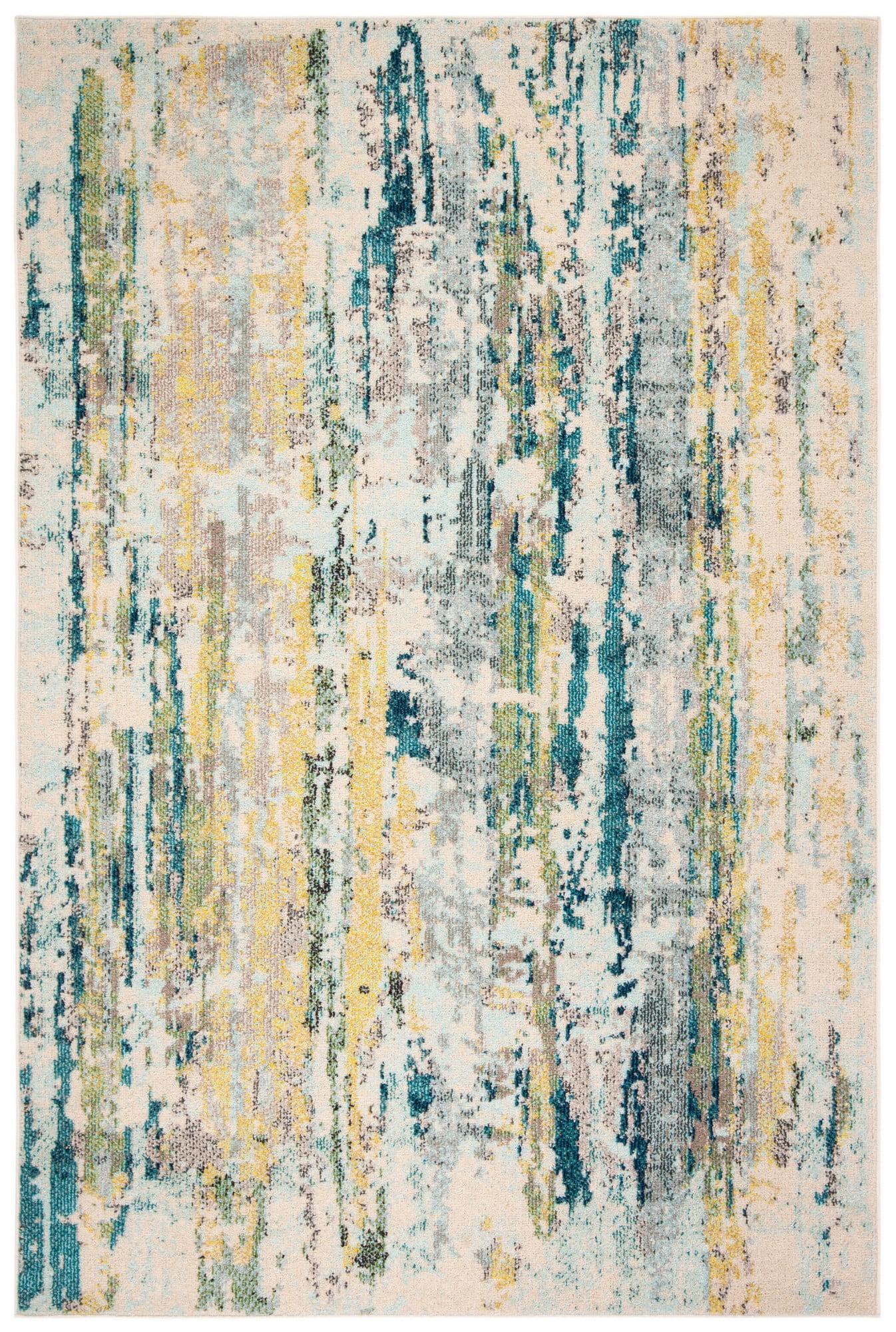 Beige and Olive Hand-Knotted Synthetic Area Rug