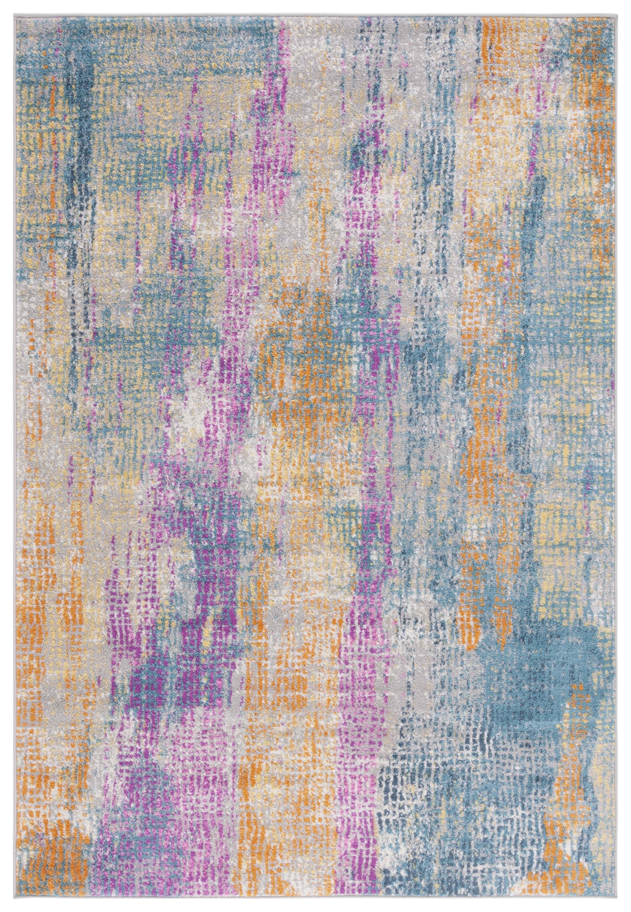 Boho Chic Blue and Fuchsia Abstract Area Rug