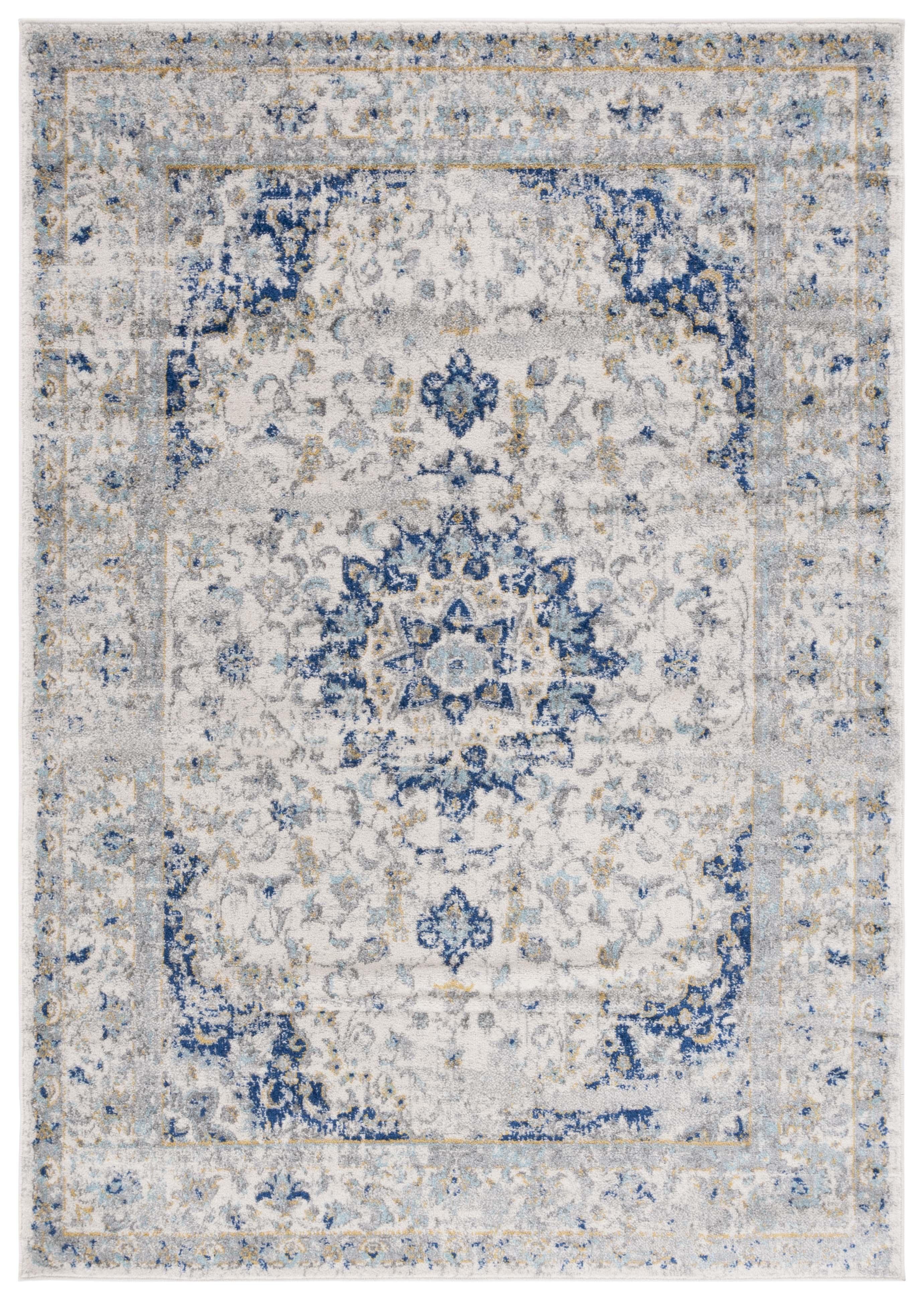 SAFAVIEH Madison Mattie Overdyed Floral Area Rug, Ivory/Blue, 5' x 7'