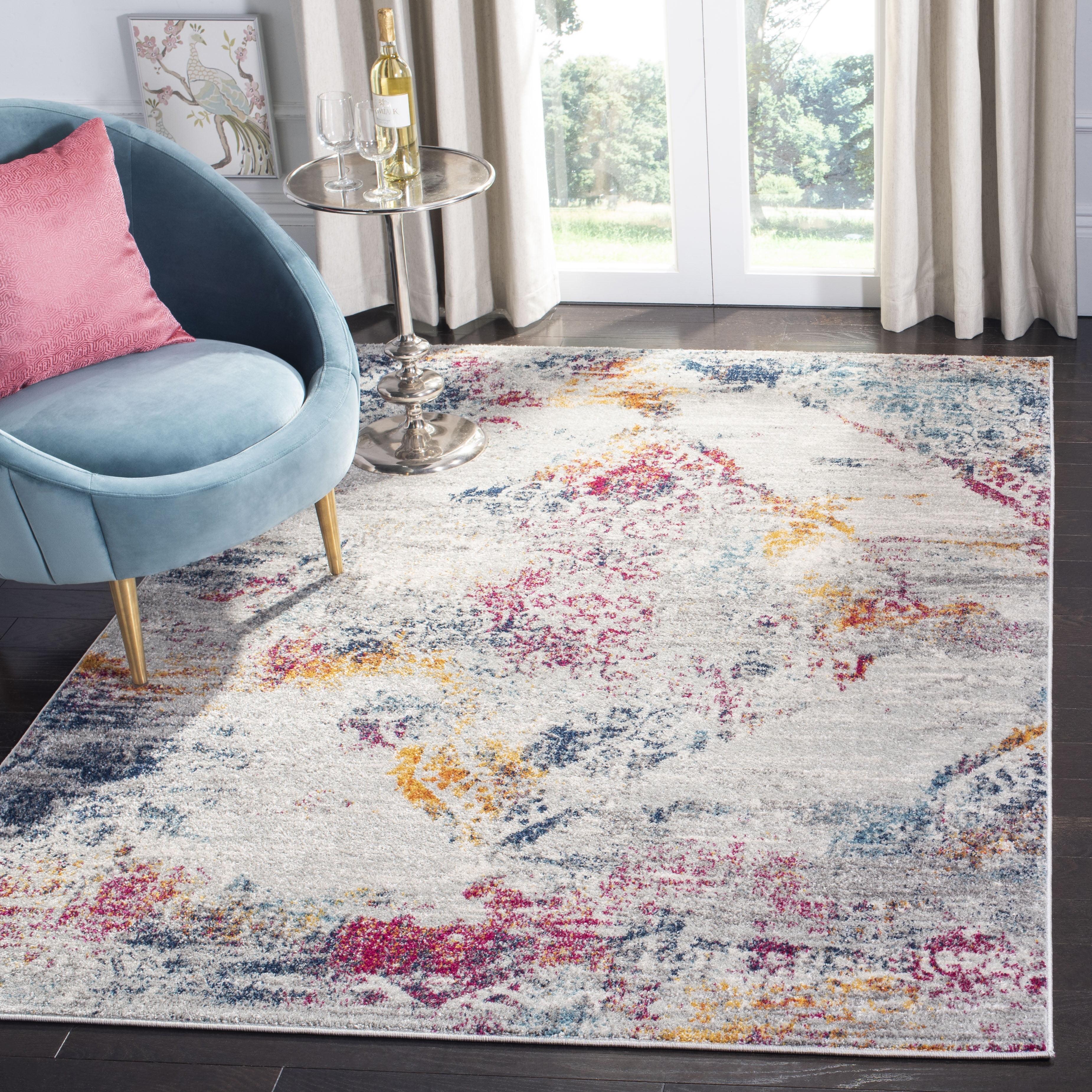 SAFAVIEH Madison Michelle Overdyed Abstract Area Rug, Light Grey/Fuchsia, 6' x 9'