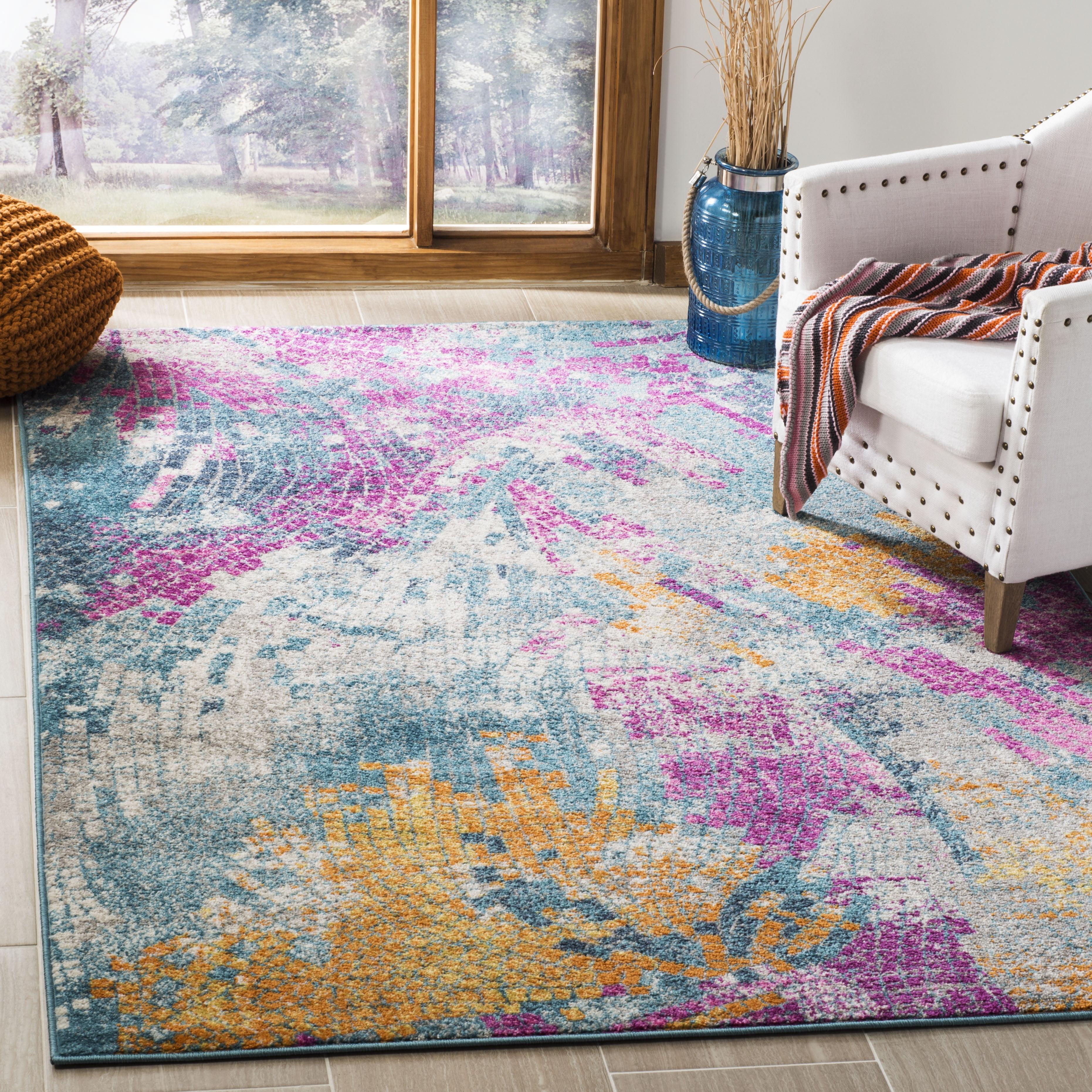 Blue and Multi Abstract Bohemian Area Rug 5'1" x 7'6"