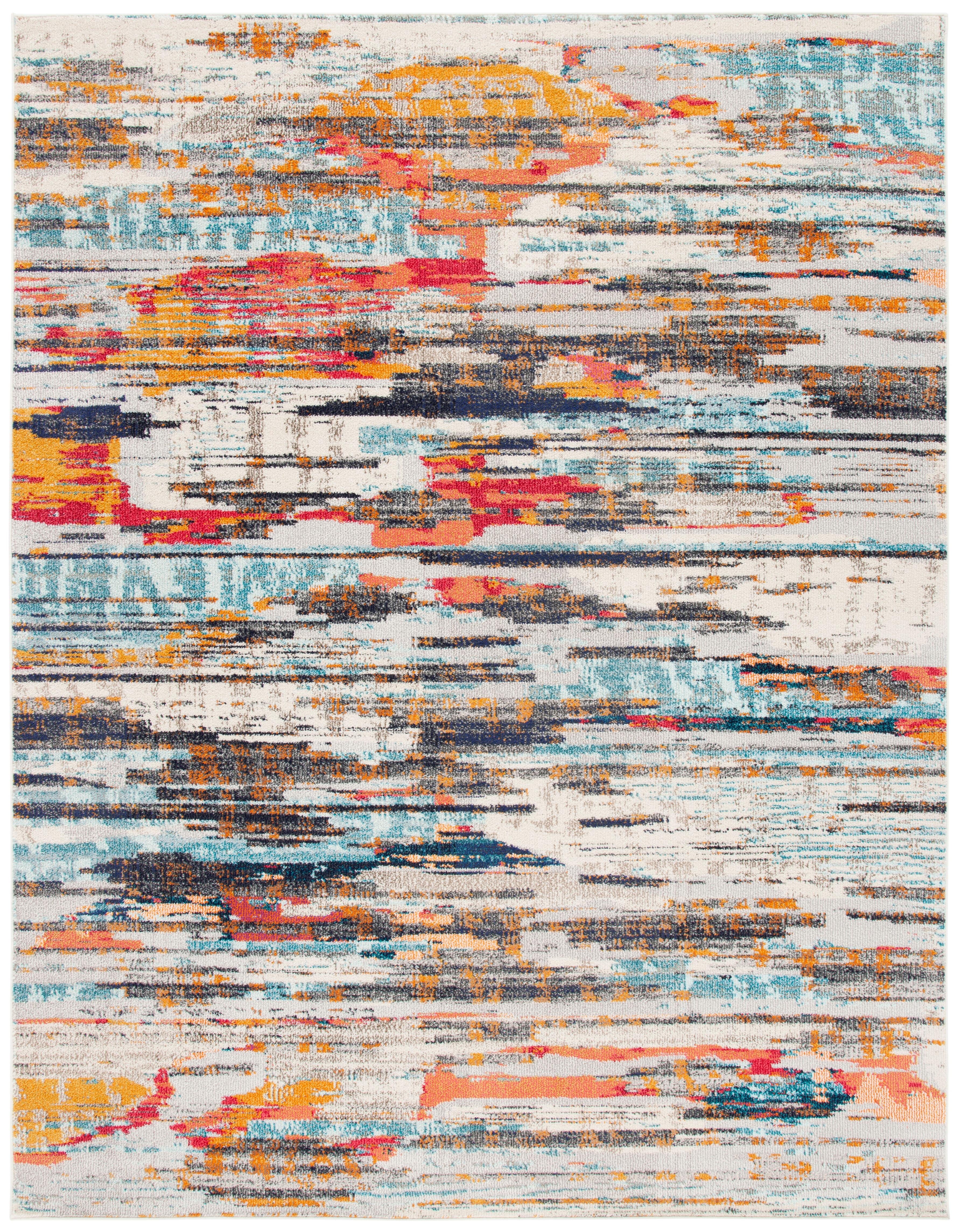 Ivory Multicolor Abstract Distressed 8' x 10' Area Rug