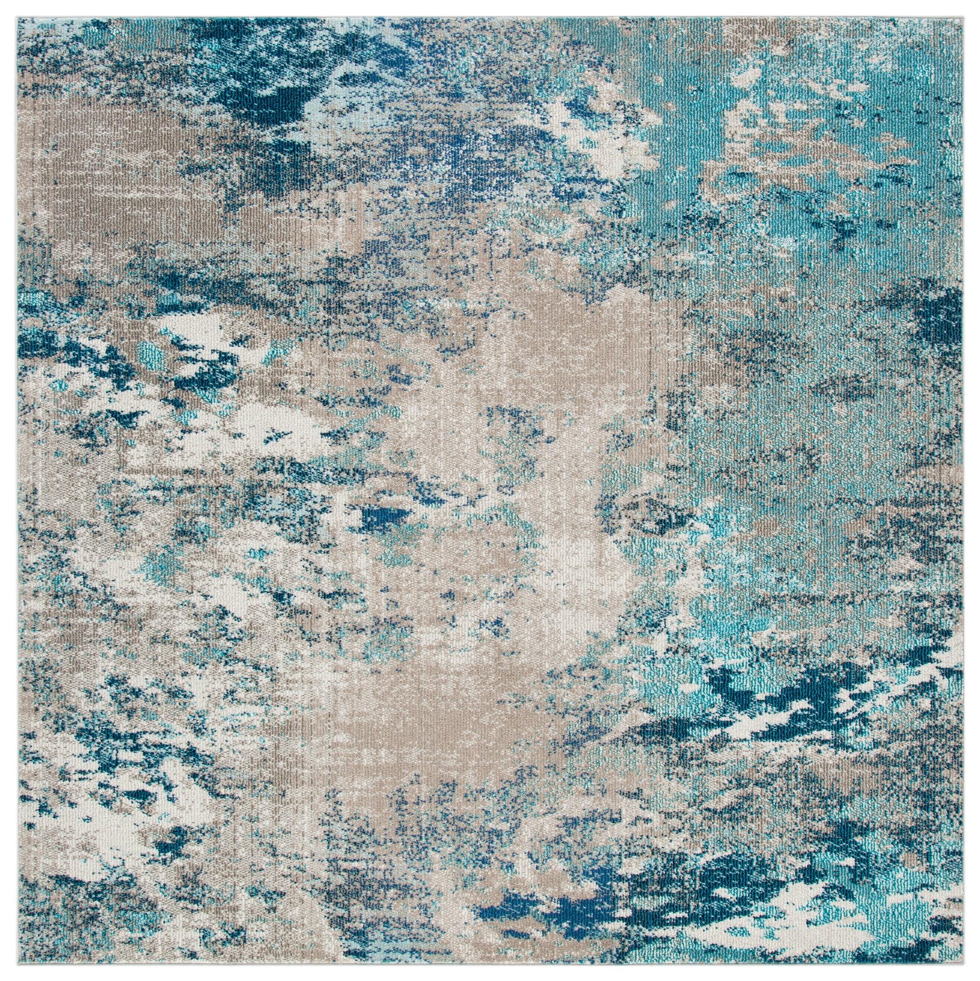 SAFAVIEH Madison Oscar Abstract Distressed Area Rug, Blue/Grey, 10' x 10' Square