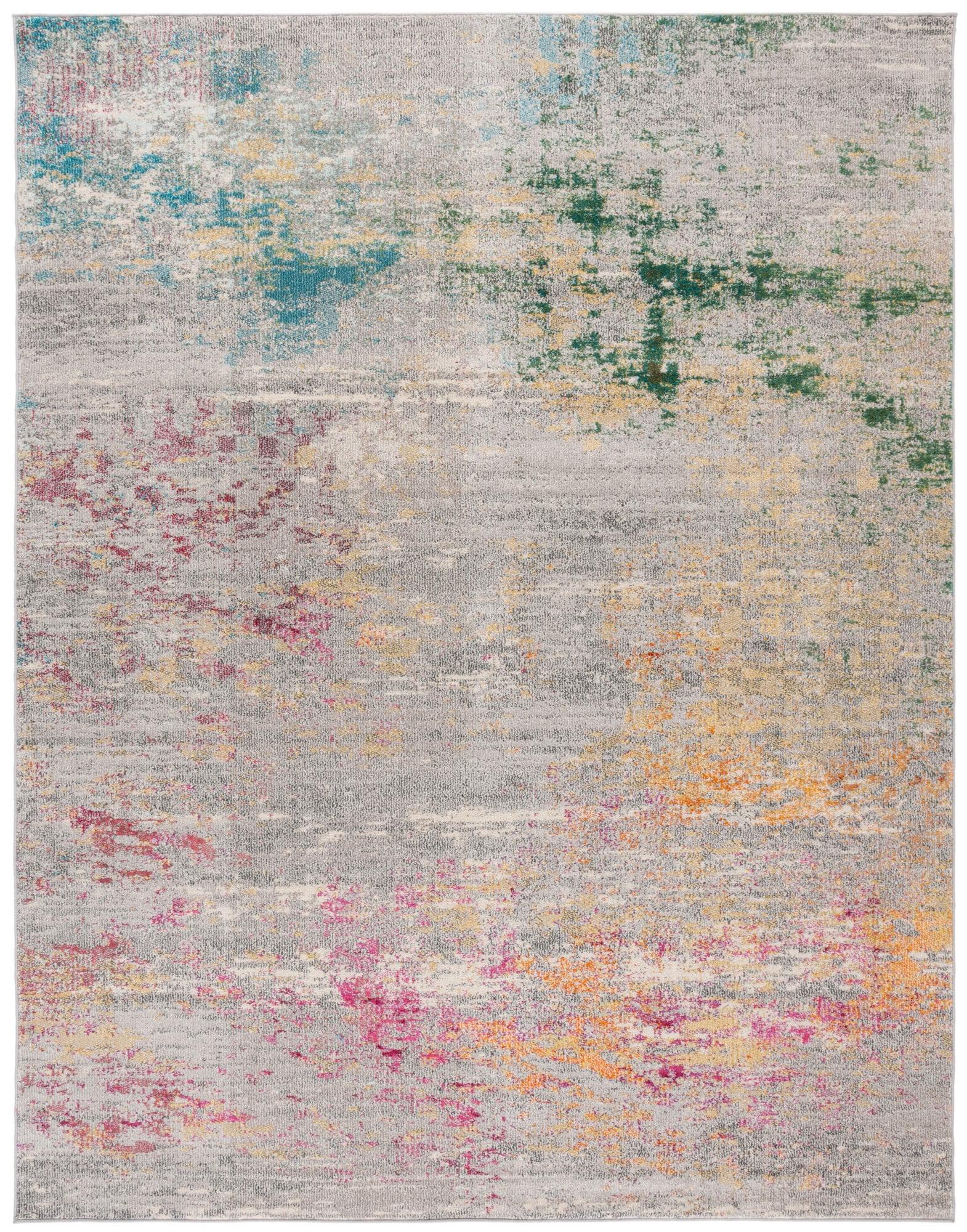 SAFAVIEH Madison Oscar Abstract Distressed Area Rug, Grey/Gold, 10' x 14'