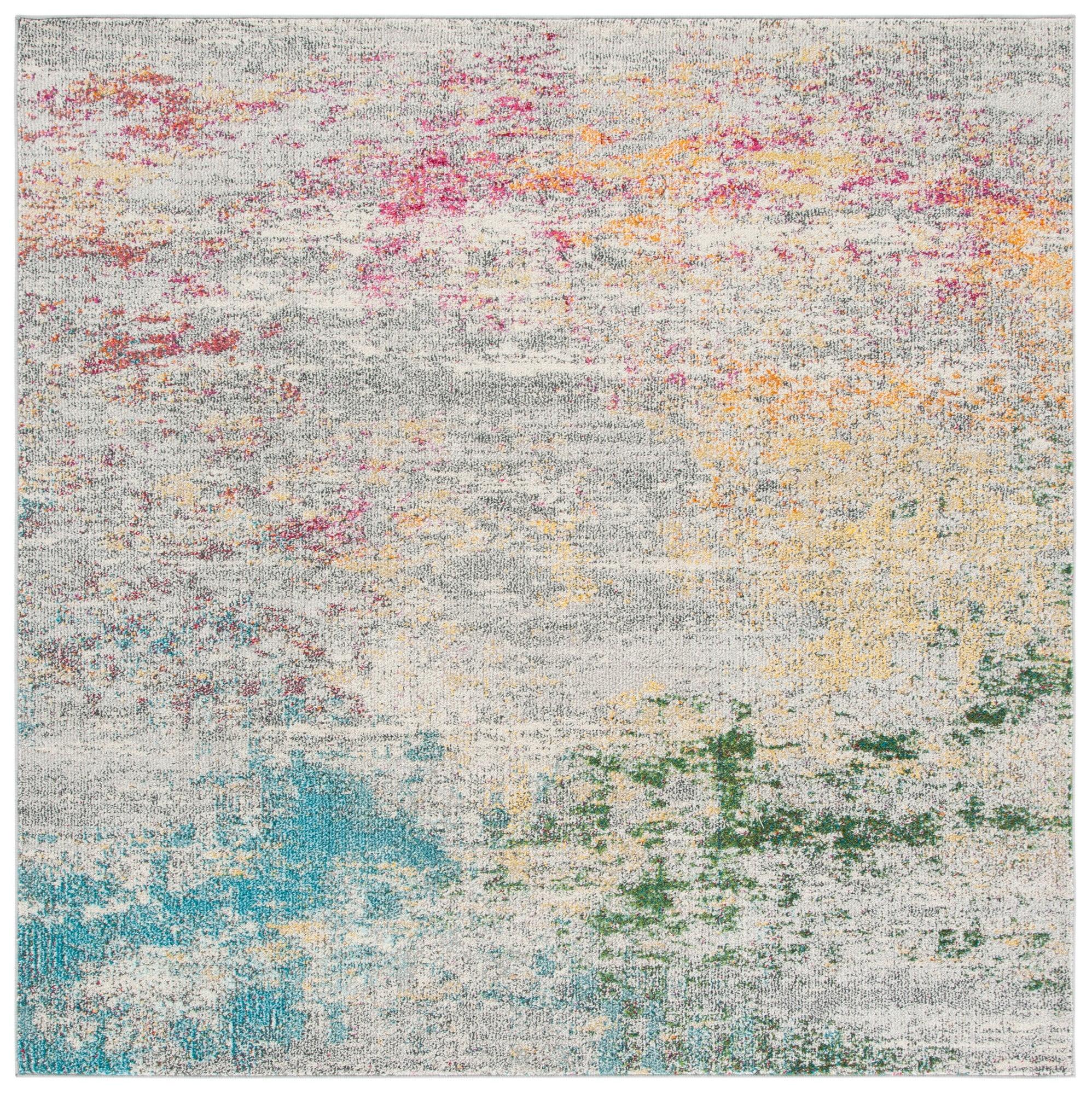 SAFAVIEH Madison Oscar Abstract Distressed Area Rug, Grey/Gold, 11' x 11' Square