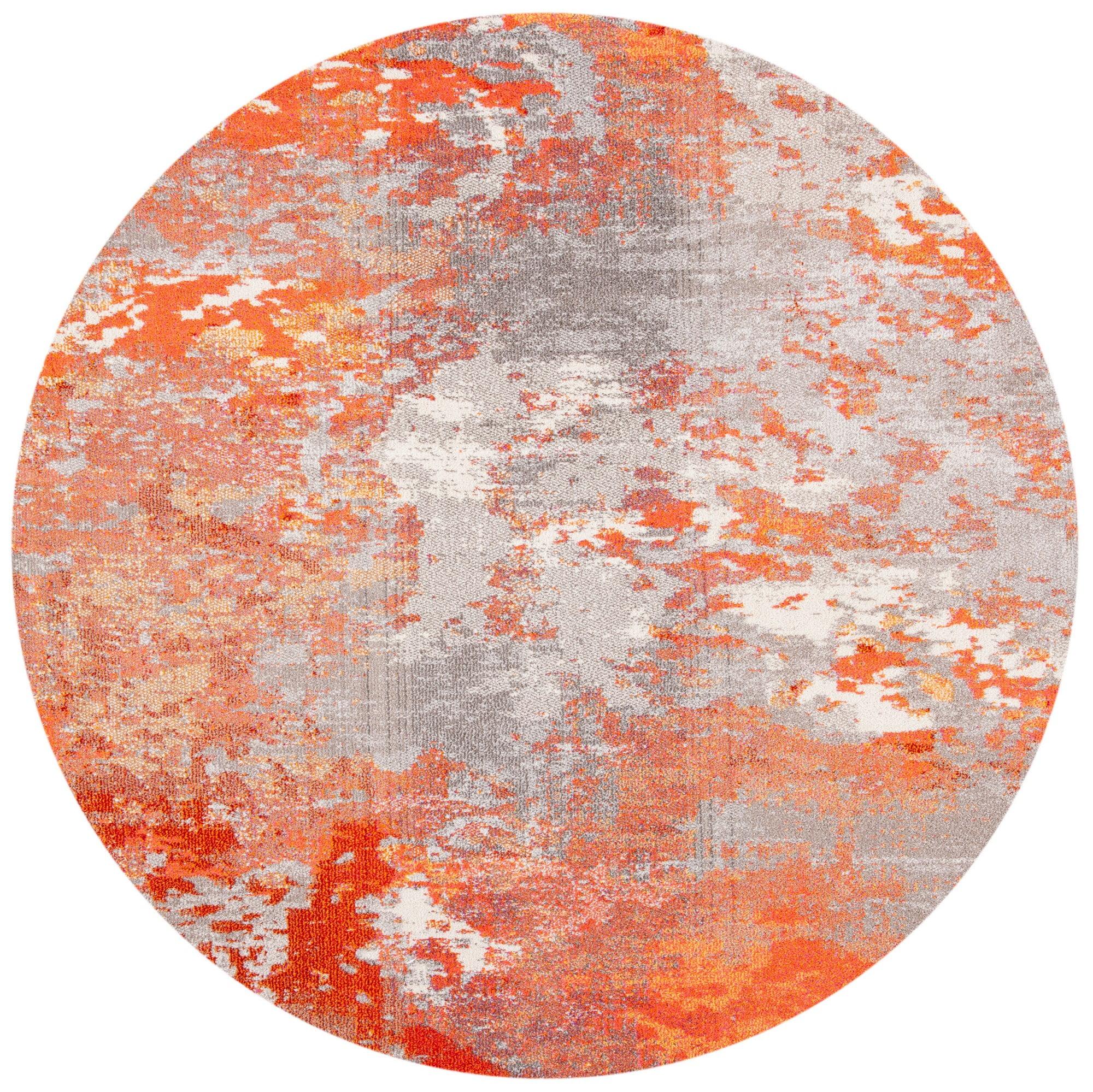 SAFAVIEH Madison Oscar Abstract Distressed Area Rug, Grey/Orange, 4' x 4' Round