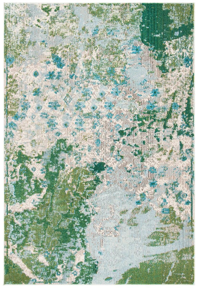 Elysian Fields Hand-Knotted Easy-Care Green/Blue Synthetic Rug - 2'2" x 4'