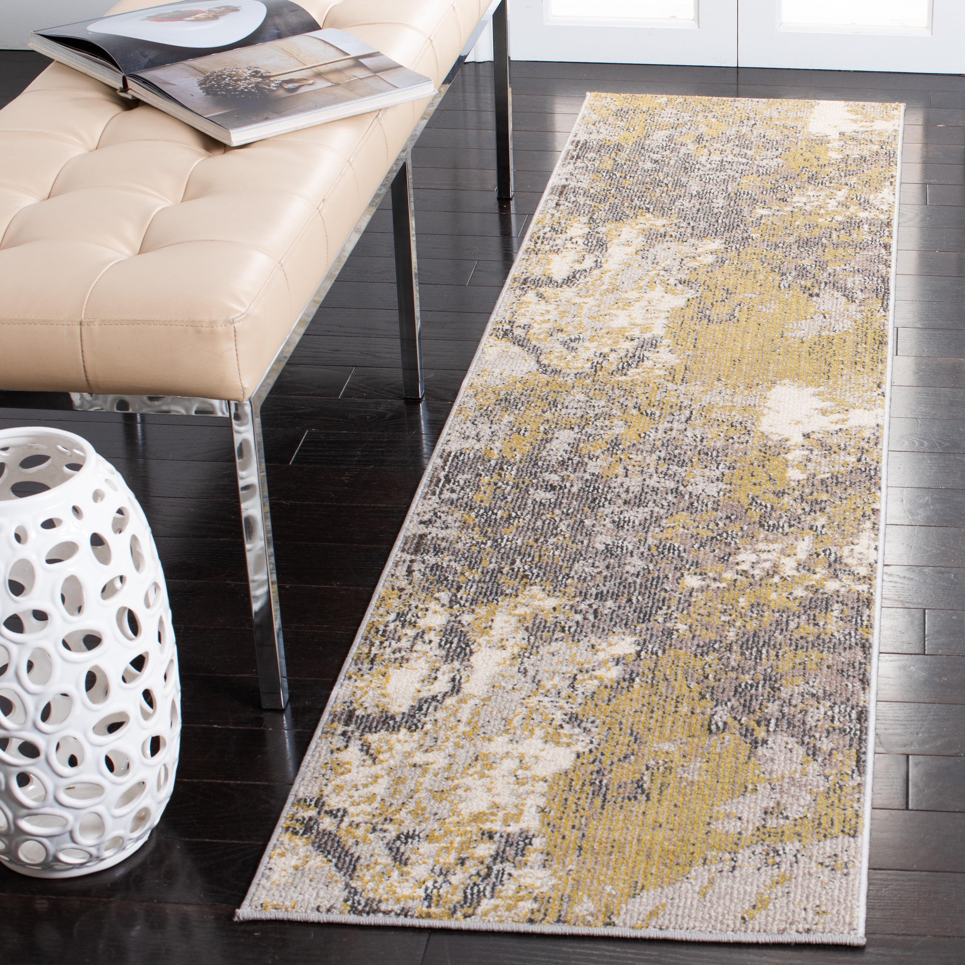 Elegant Ivory and Grey Synthetic 2' x 8' Reversible Runner Rug