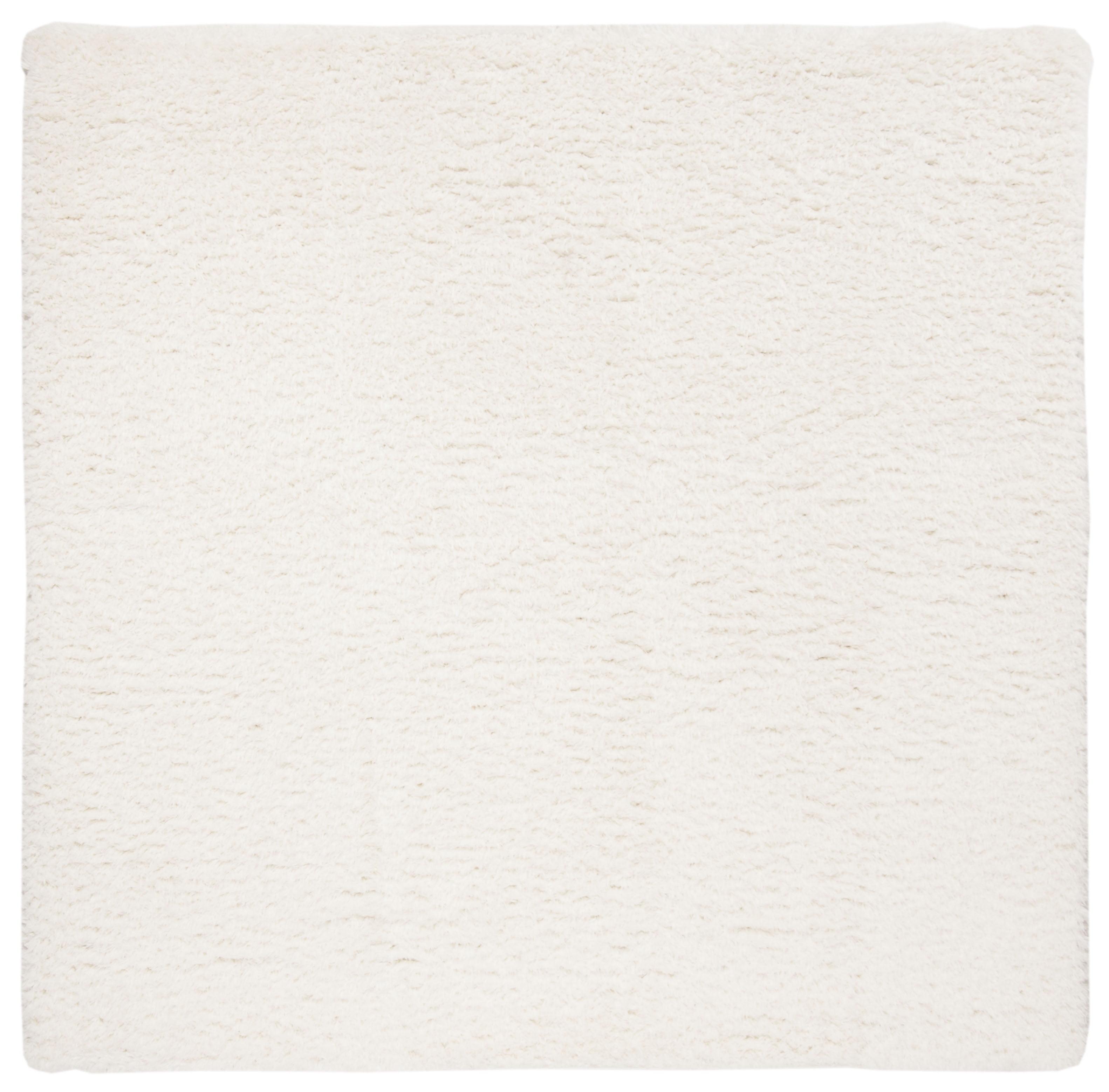 Luxurious Ivory Square Shag Area Rug - Hand-knotted Wool & Synthetic Blend