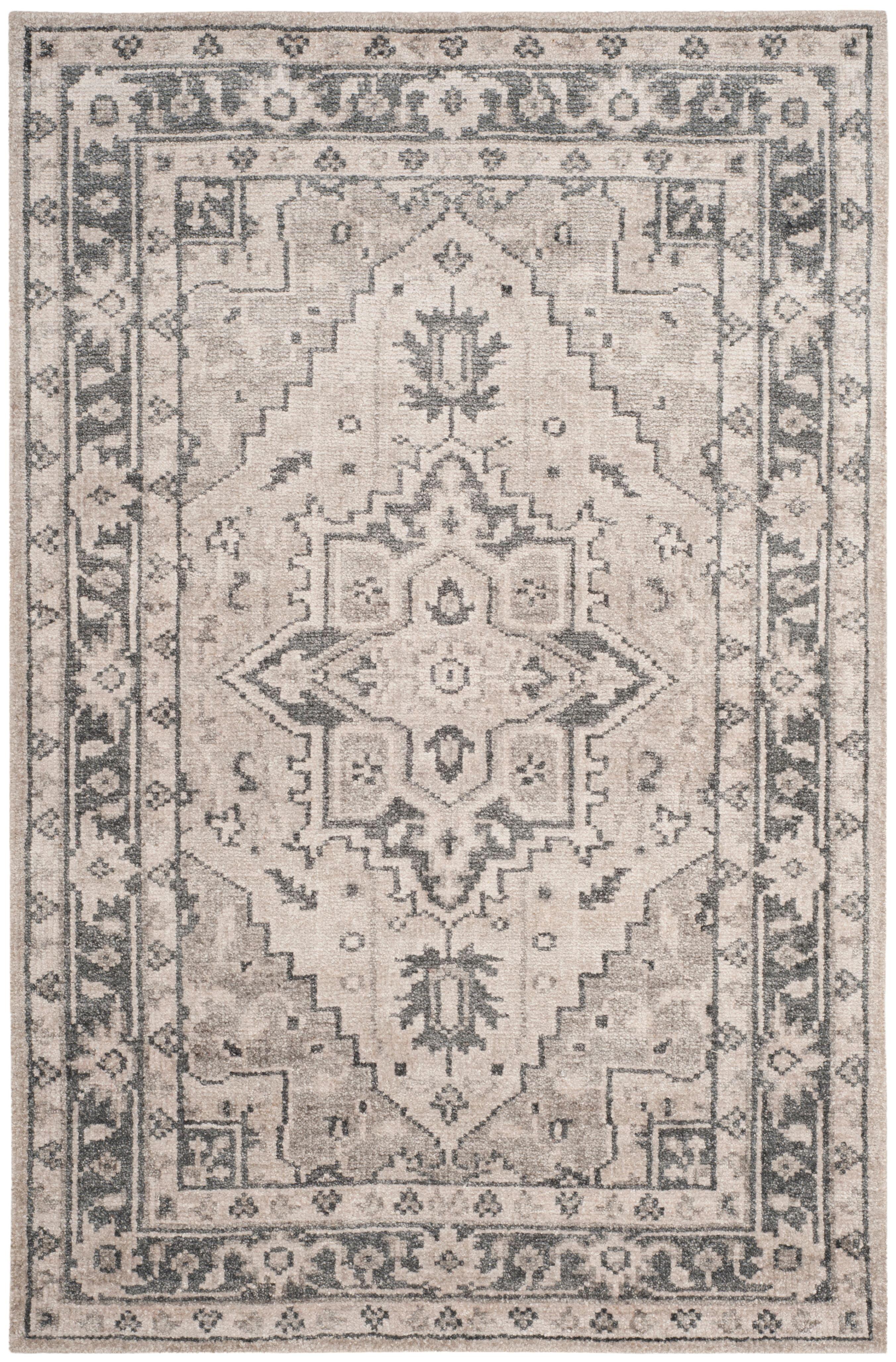 Gray and Ivory Hand-Knotted Wool and Viscose Area Rug, 4' x 6'