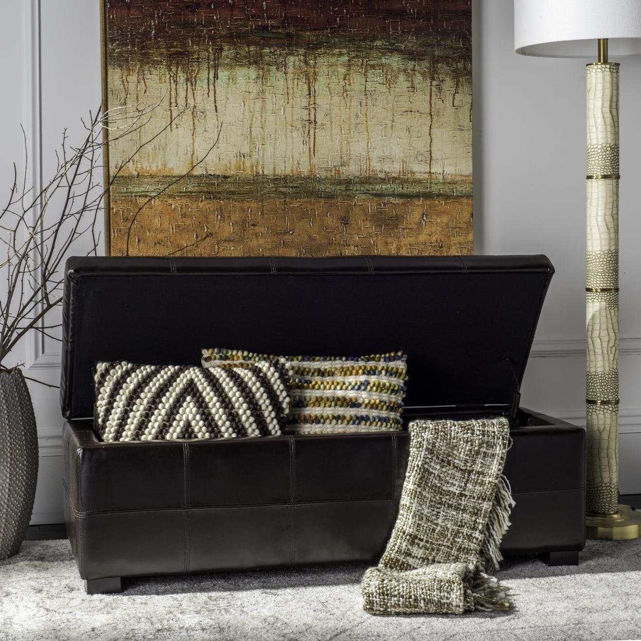 Large Brown Birch Tufted Storage Bench with Hinged Top