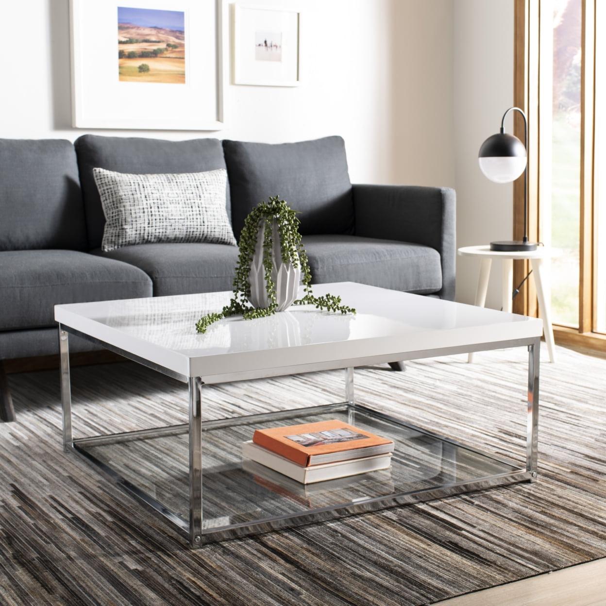 Malone High Gloss Coffee Table - White/Chrome - Safavieh.