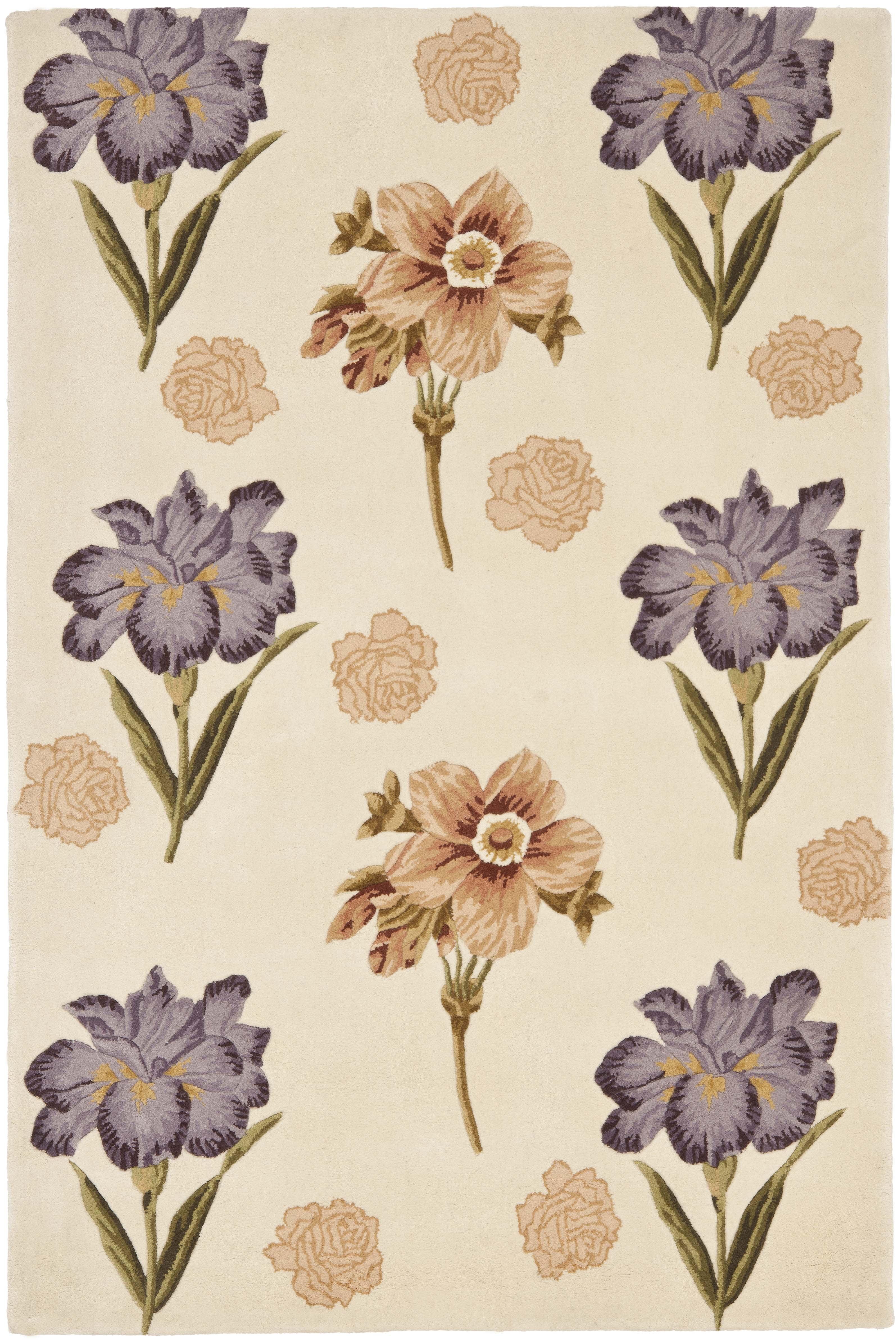 Ivory Hand-Tufted Wool Floral 5' x 8' Area Rug