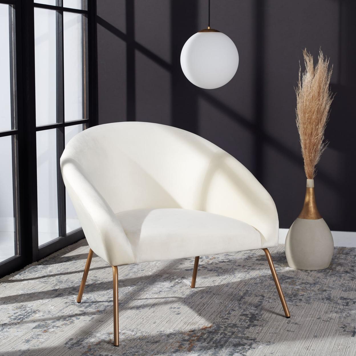 Luxurious Off-White Velvet Barrel Accent Chair with Gold Legs