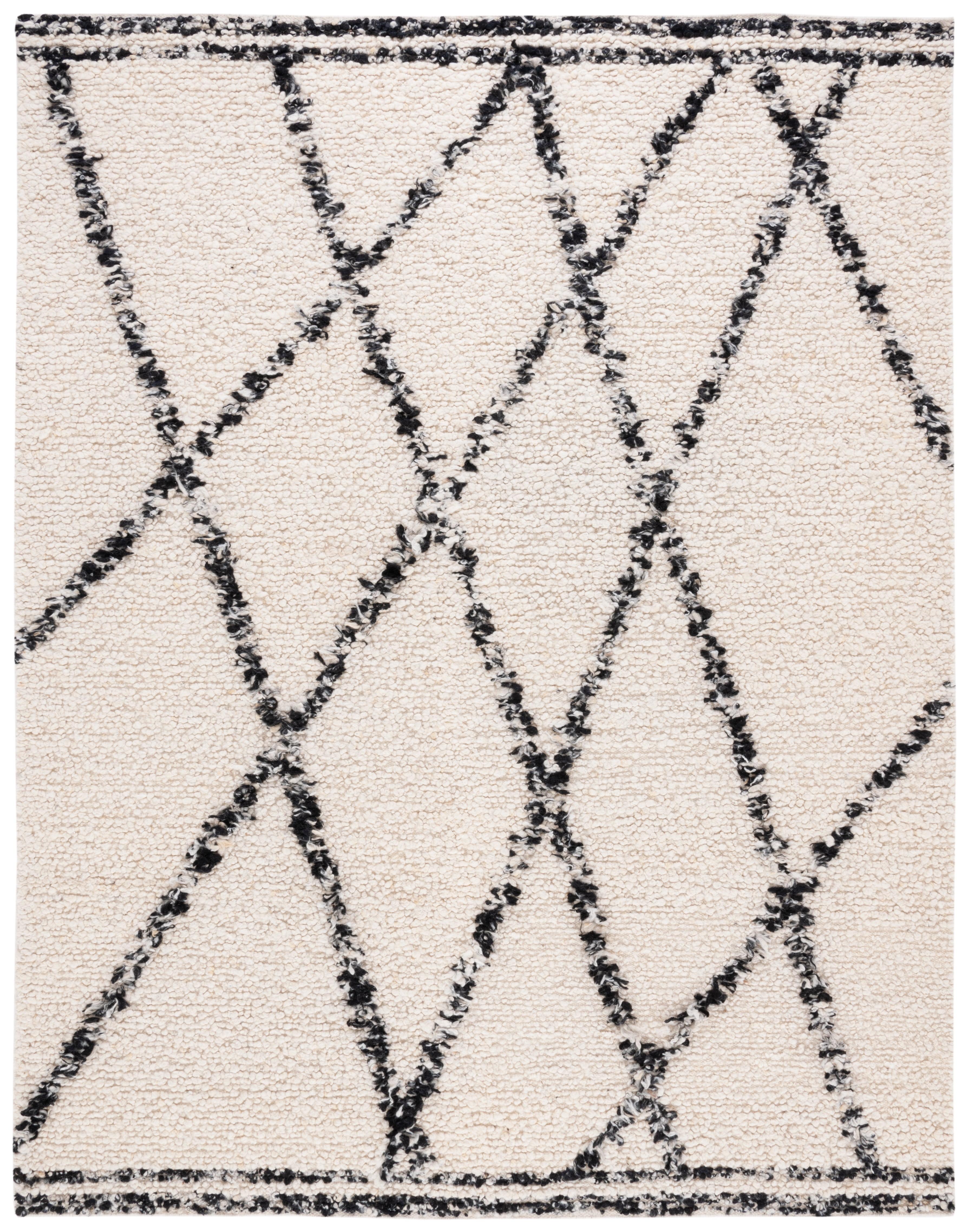 Manhattan 8' x 10' Black and Ivory Wool Shag Rug