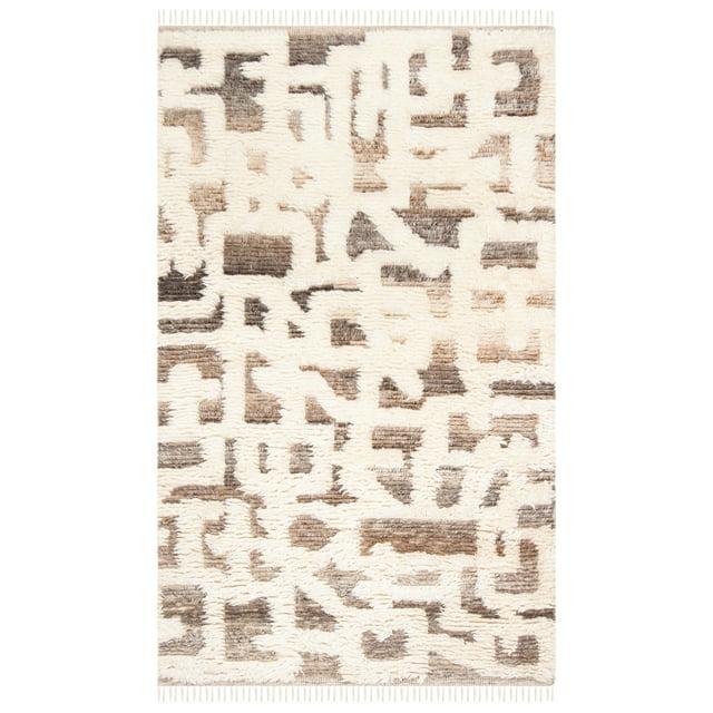 Manhattan MAN458 Hand Knotted Wool-Viscose Blend Area Rug - Ivory/Grey- 8' X 10' - Safavieh.