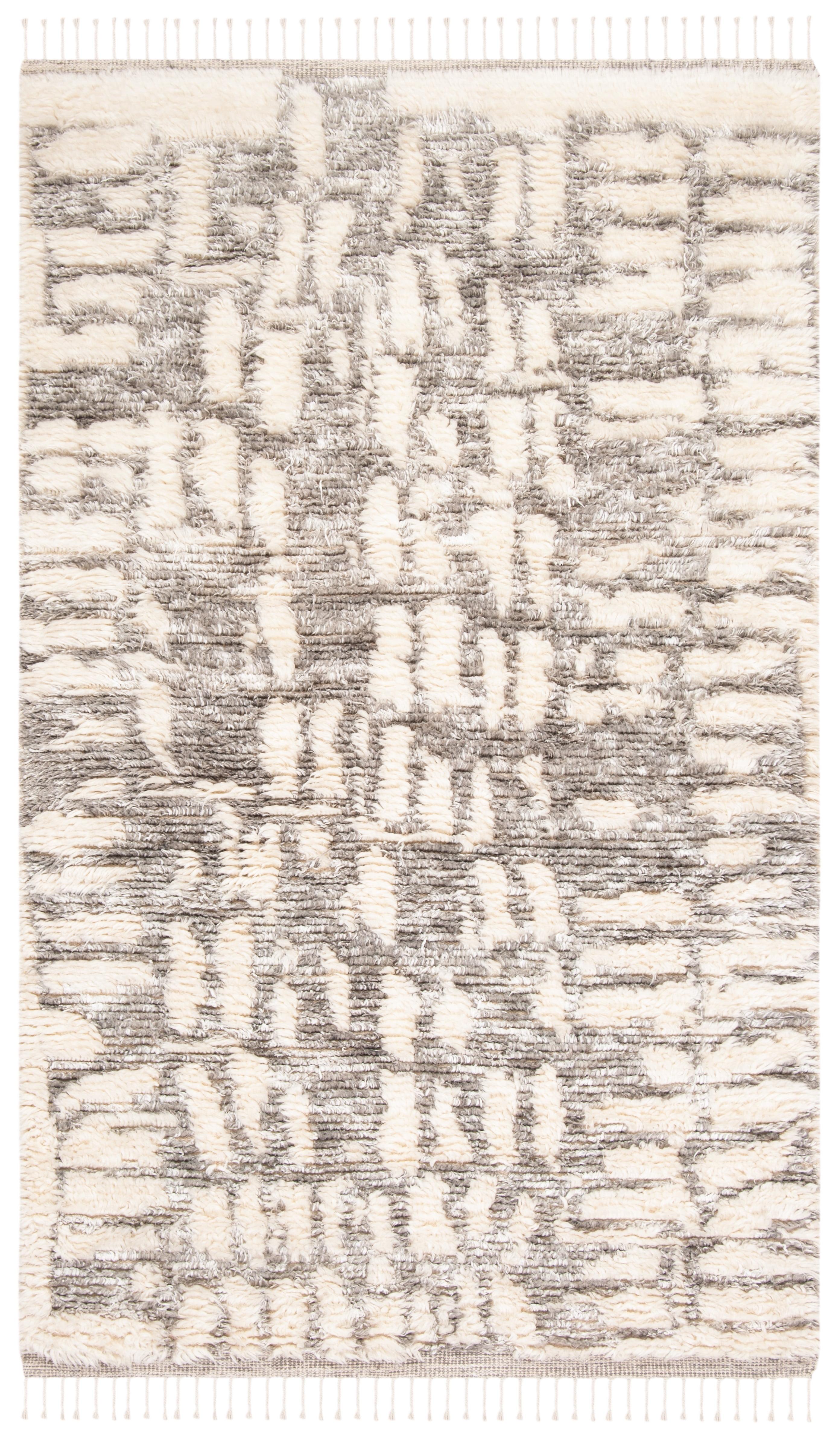 Manhattan MAN469 Hand Knotted Wool-Viscose Blend Area Rug - Ivory/Grey- 8' X 10' - Safavieh.