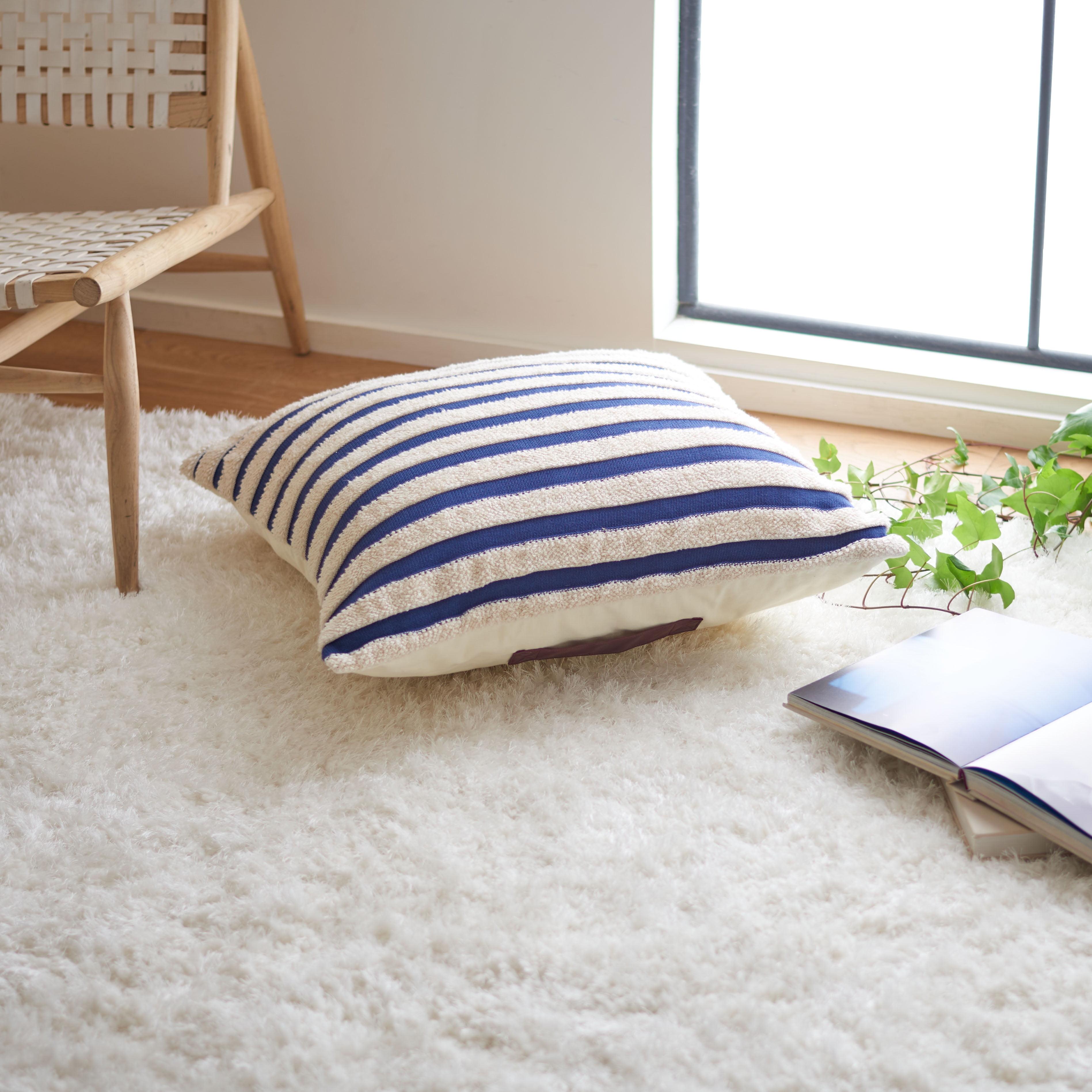 Maralyn 24" Navy and Beige Striped Floor Pillow