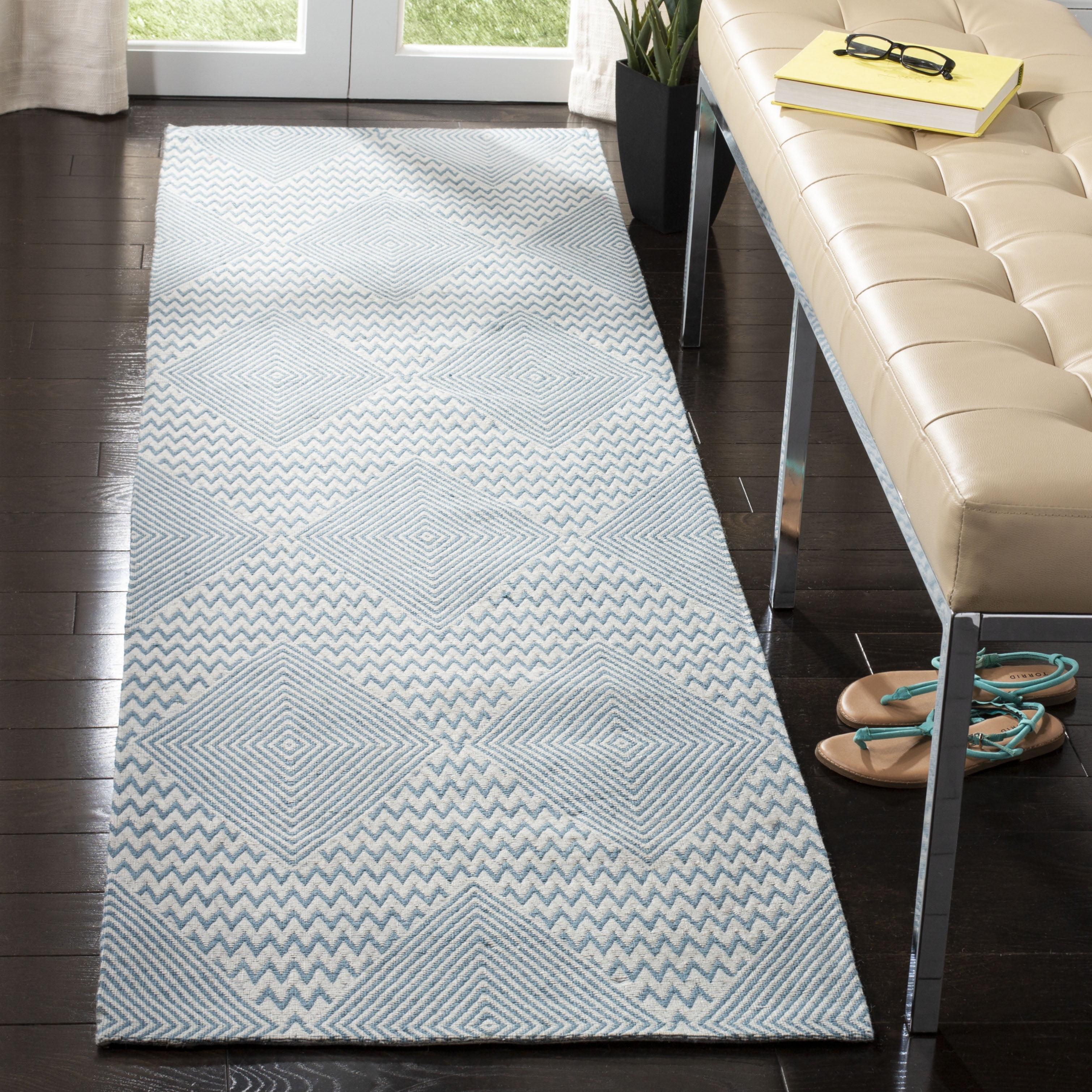 Marbella Light Blue and Ivory Flat Woven Wool Runner Rug