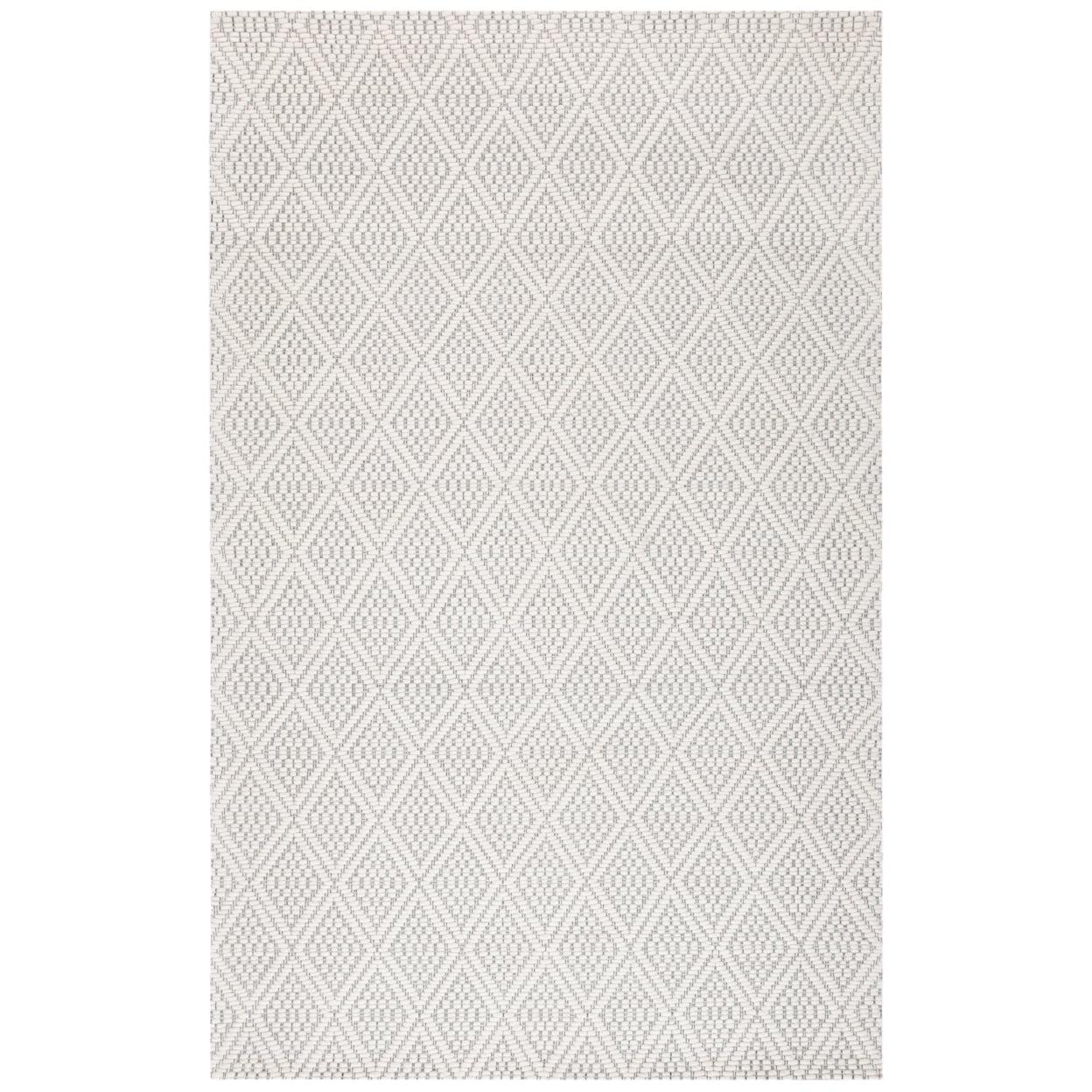 Ivory Geometric Flatweave Wool Area Rug, 5' x 8'