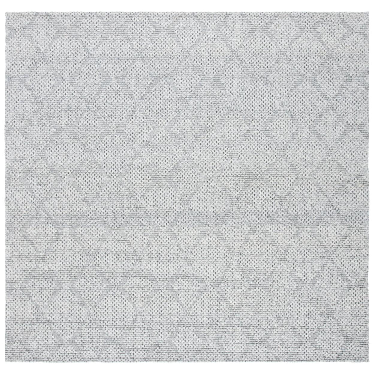 Gray Geometric Flat Woven Wool and Synthetic Square Rug