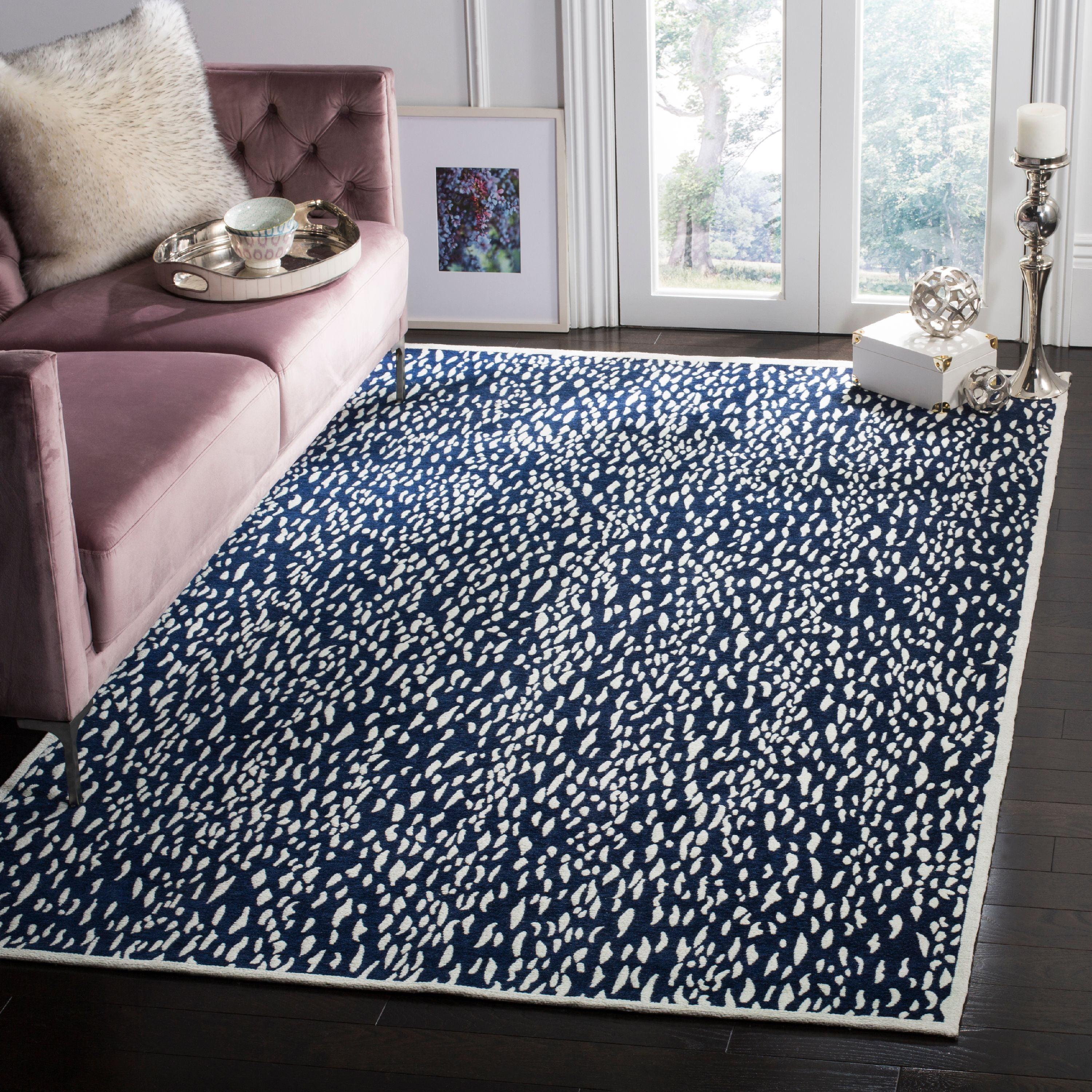 Navy Blue/Ivory 6' x 6' Synthetic Flat Woven Reversible Rug