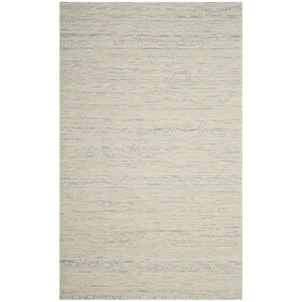 Ivory and Light Blue Hand-Tufted Wool Area Rug, 5' x 8'