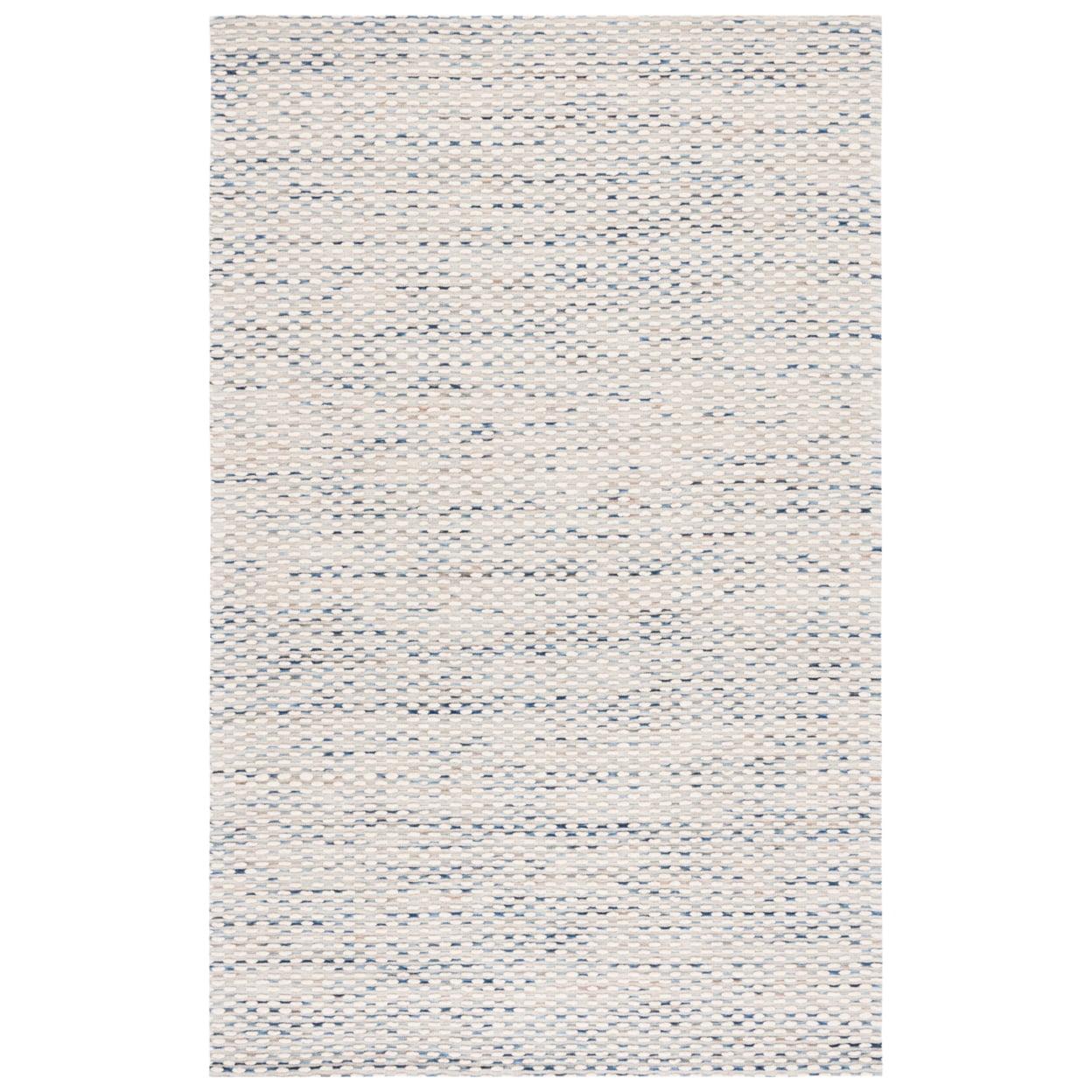 Handwoven White and Navy Geometric Square Wool Rug - 6'