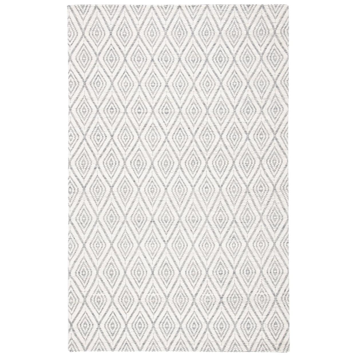 Ivory and Grey Handwoven Wool Area Rug, 4' x 6'