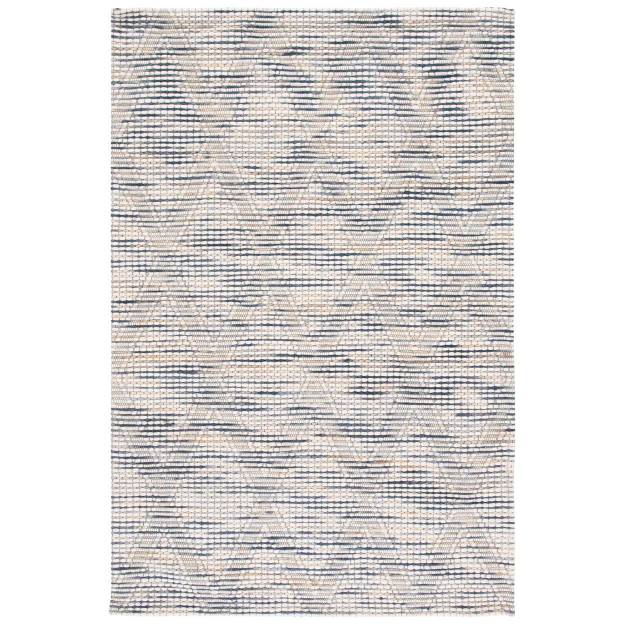 Ivory and Blue Flat Woven Handmade Wool Rug, 4' x 6'