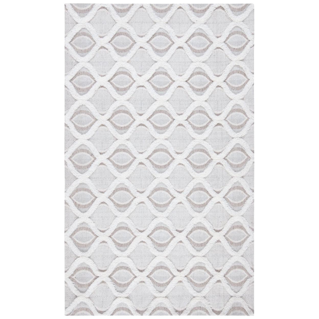 Handmade Beige and Ivory Geometric Wool Area Rug 3' x 5'