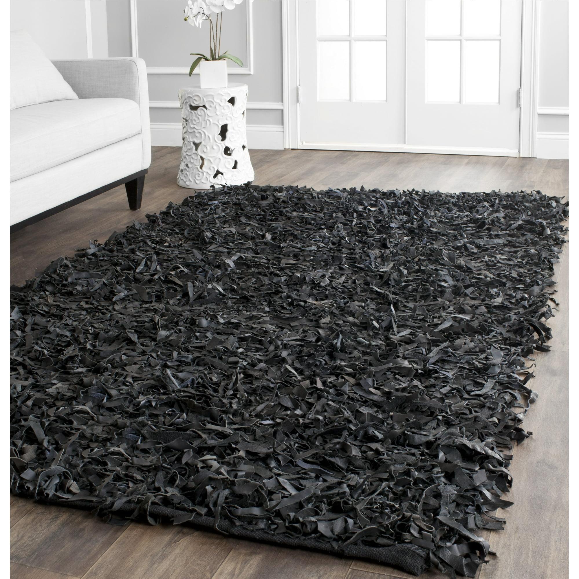 Leather Shag LSG511 Handwoven Area Rug - Black - 8'x10' - Safavieh