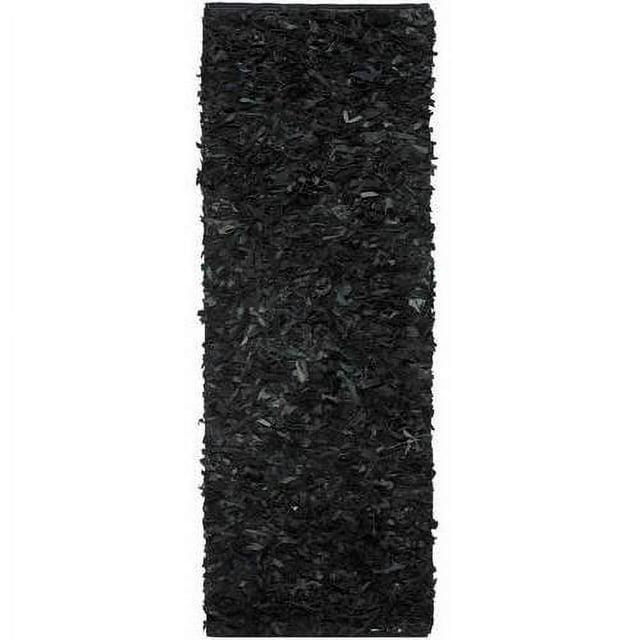 Leather Shag LSG511 Handwoven Area Rug - Black - 8'x8' - Safavieh