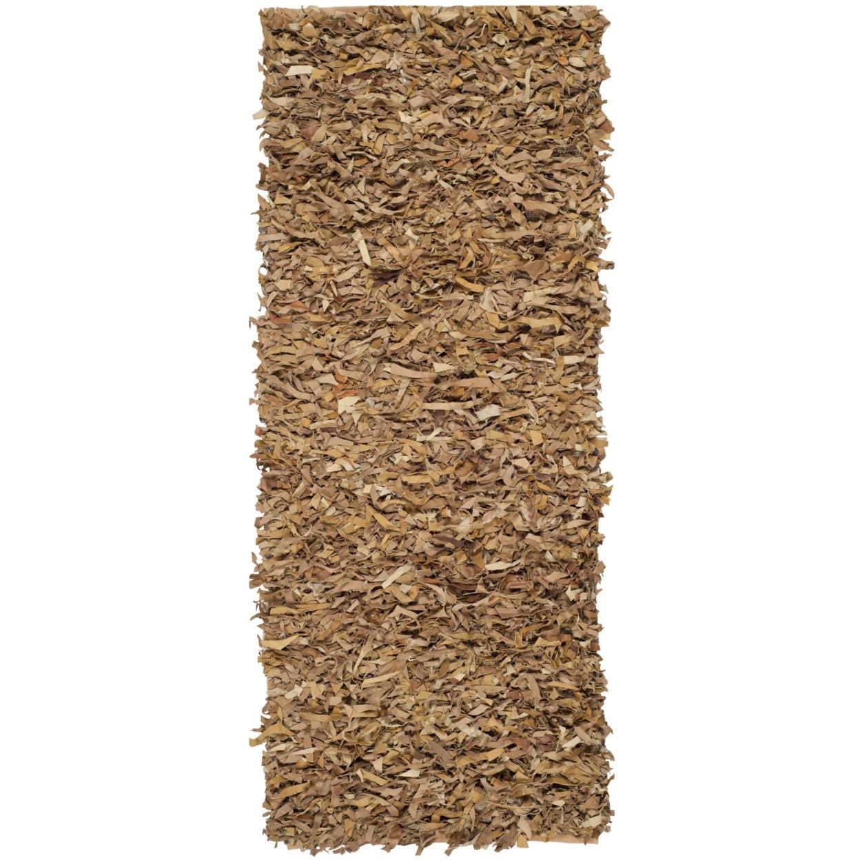 Leather Shag LSG511 Handwoven Area Rug - Light Gold - 5'x8' - Safavieh