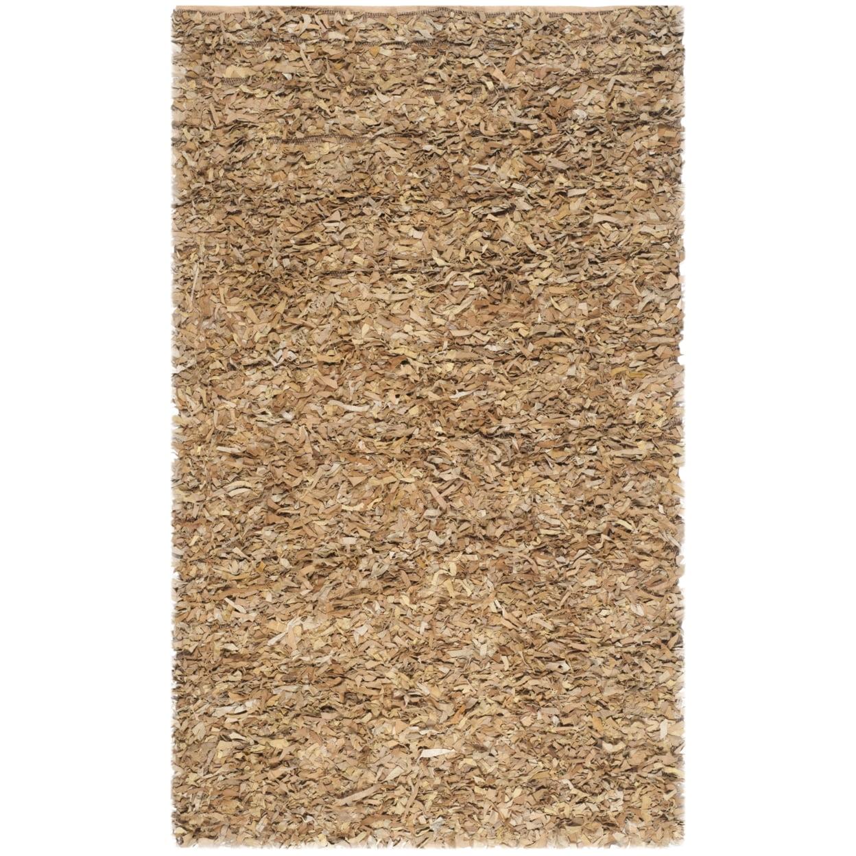 Hand-Knotted Luxe Leather Shag Area Rug, Light Gold, 6' x 9'