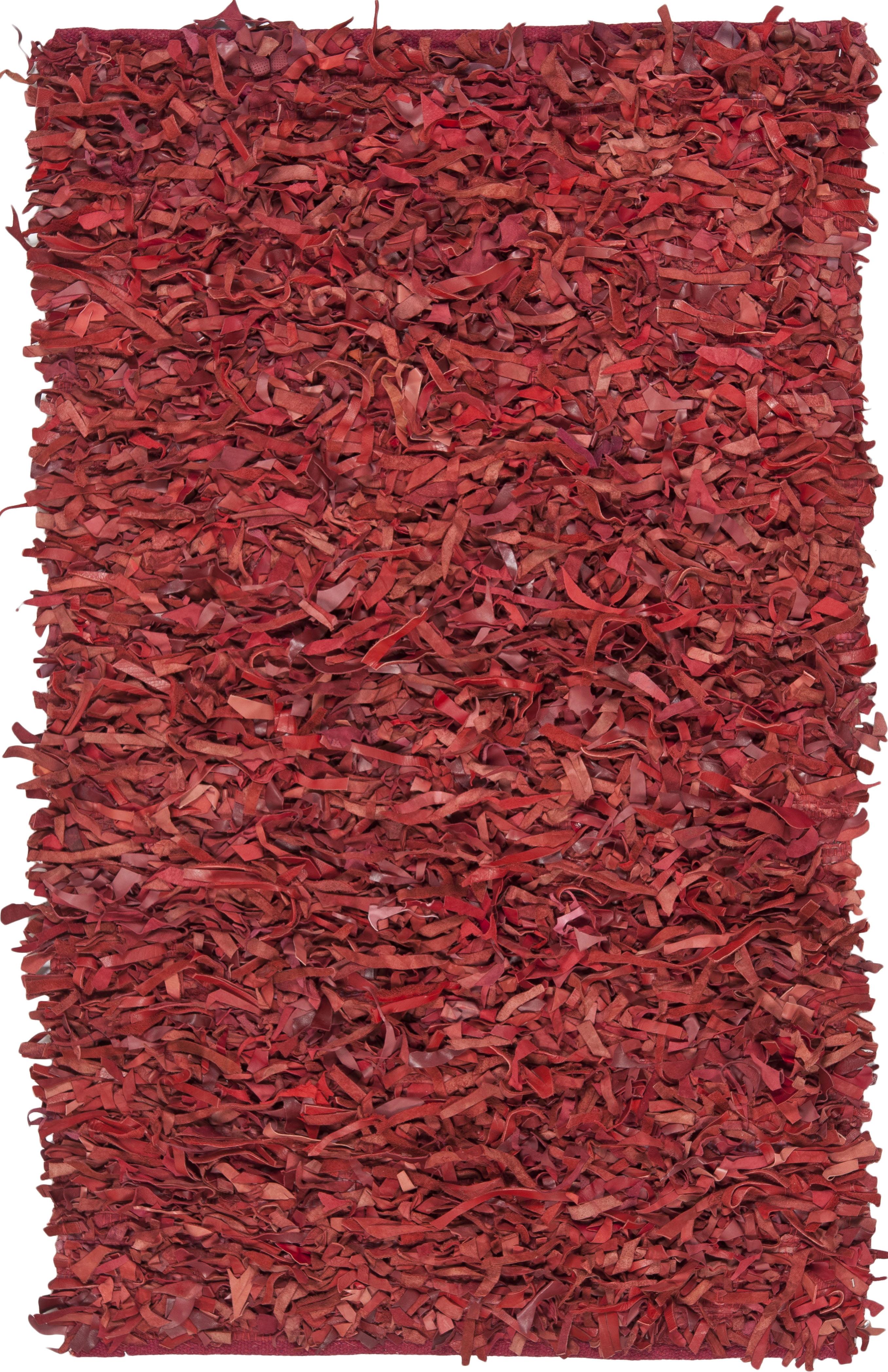 Leather Shag LSG511 Hand Knotted Area Rug - Red - 3'x5' - Safavieh.