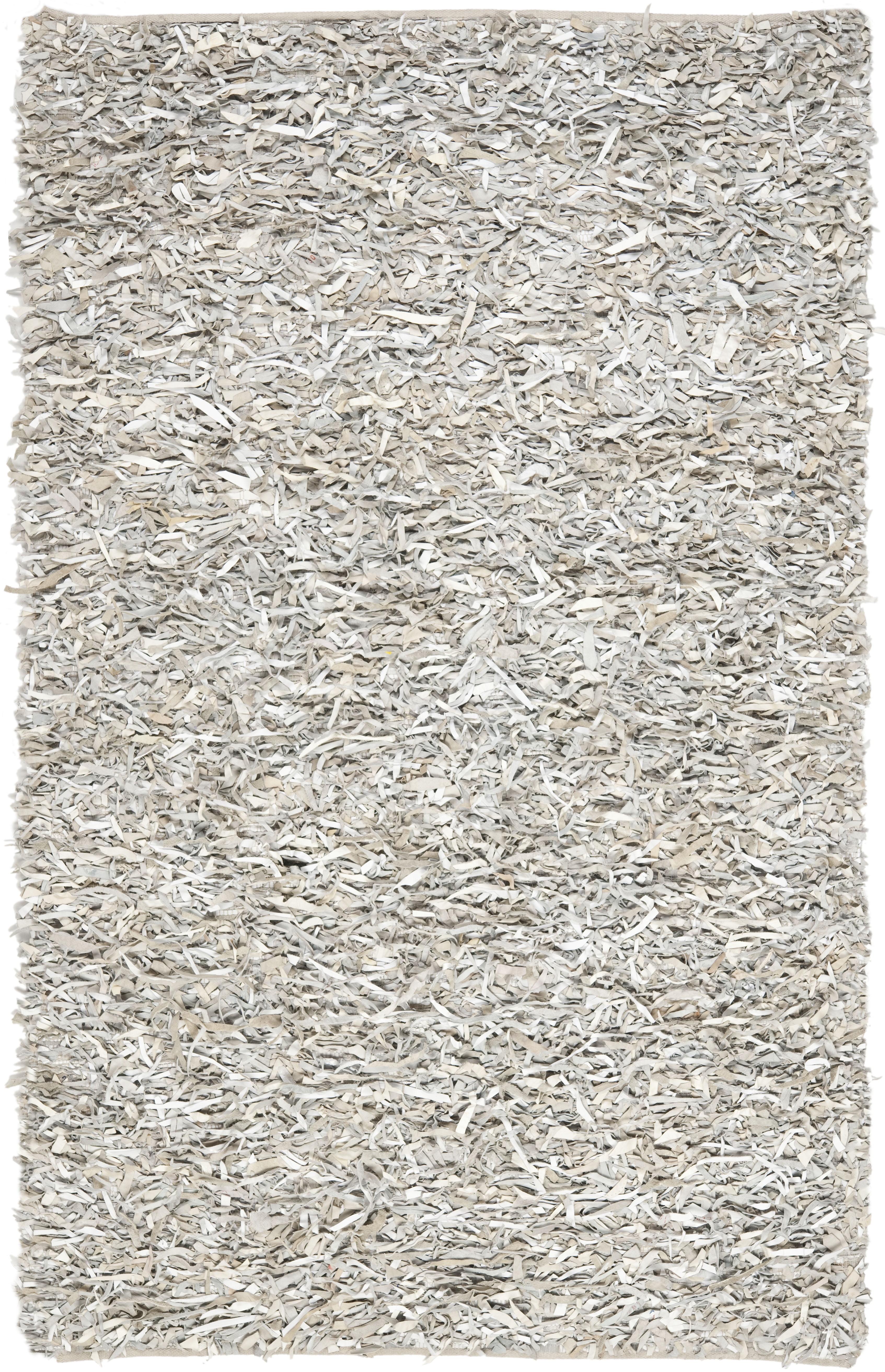 Leather Shag LSG511 Hand Knotted Area Rug - White - 5'x8' - Safavieh.
