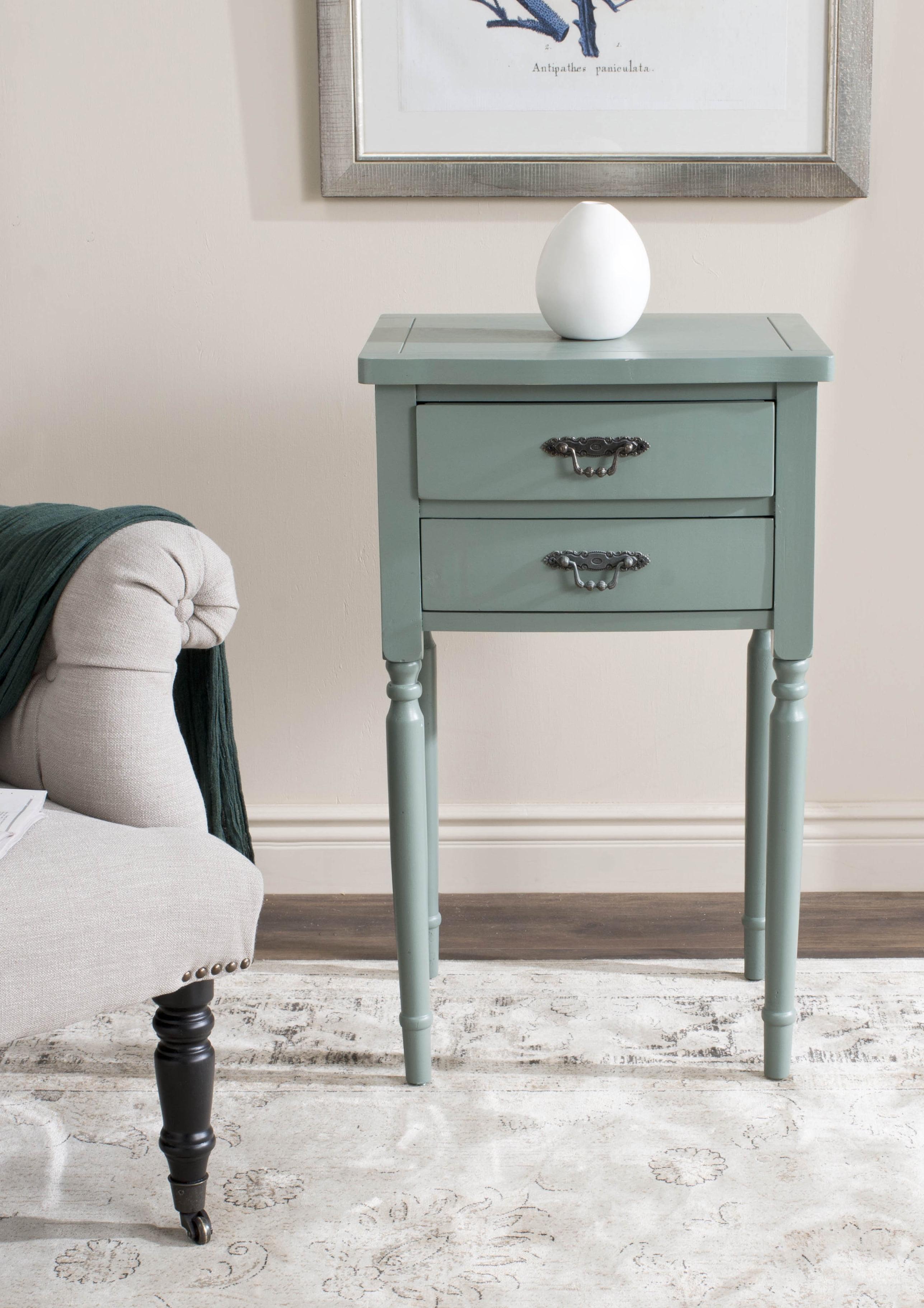 Dusty Green Transitional Poplar Wood End Table with Storage