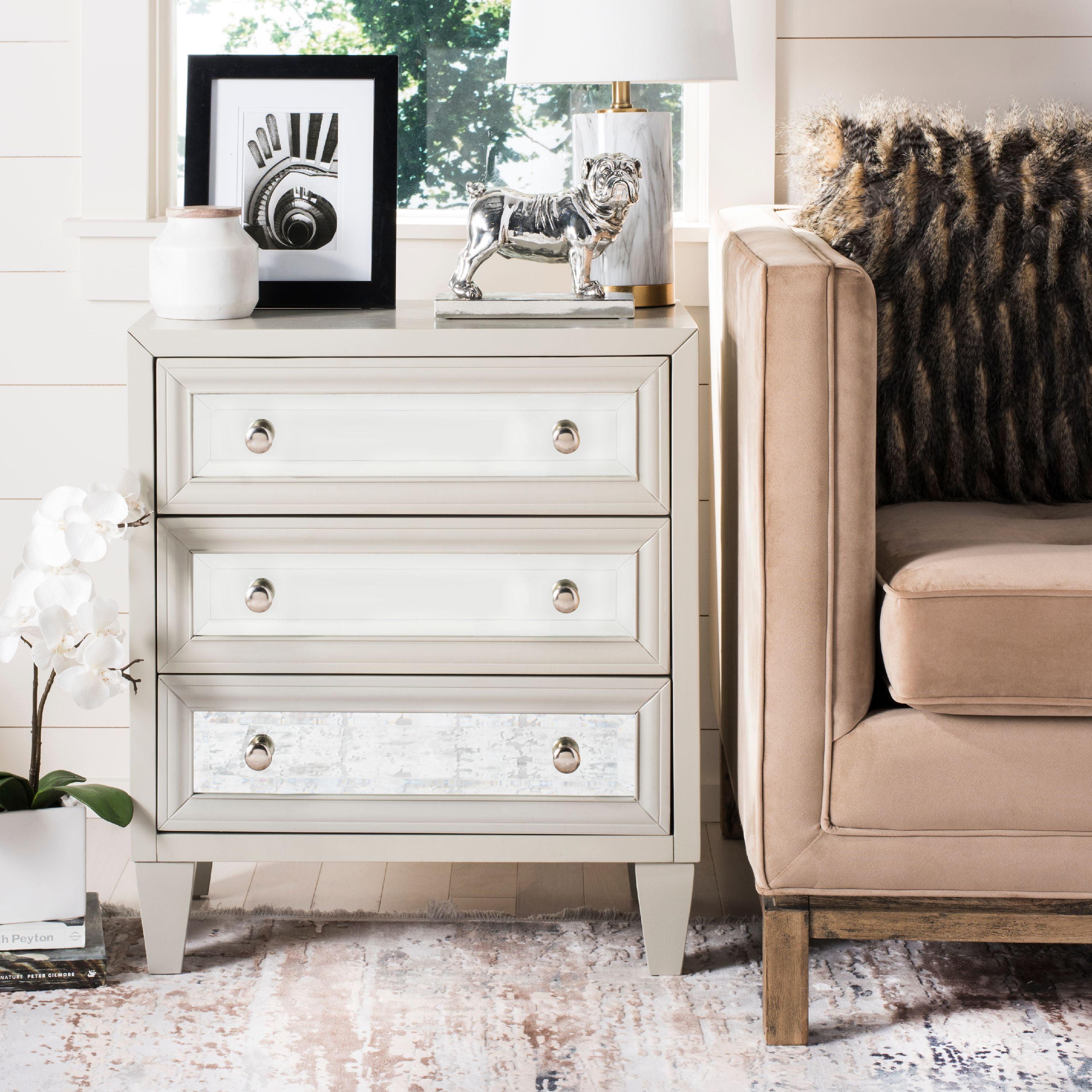 Gray Mirrored 3-Drawer Transitional Chest