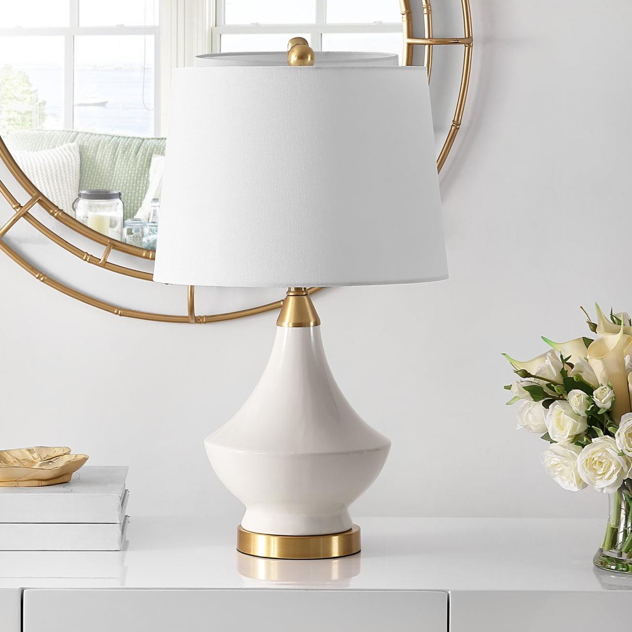 Marlowe Glam White Ceramic & Gold Accent Table Lamp Set