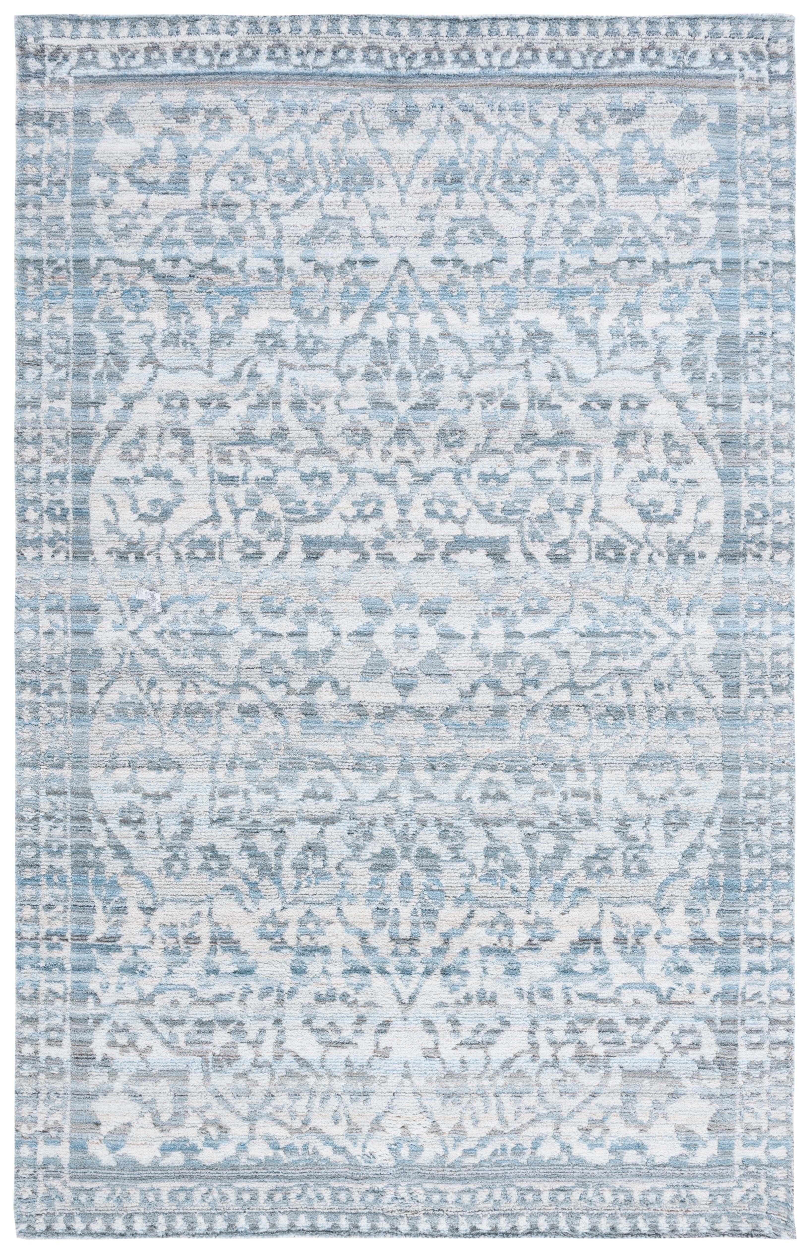 Blue and Grey Hand-Tufted Wool Medallion 4' x 6' Area Rug