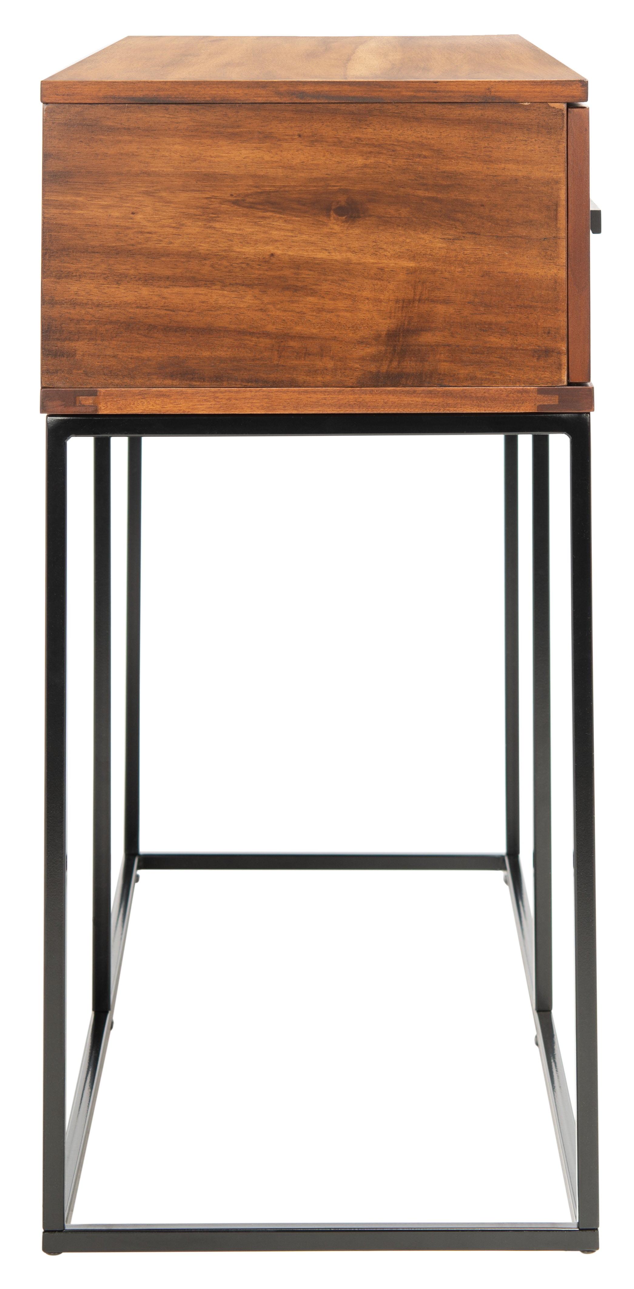 Marquise Brown Mahogany and Black Metal Console Table with Storage