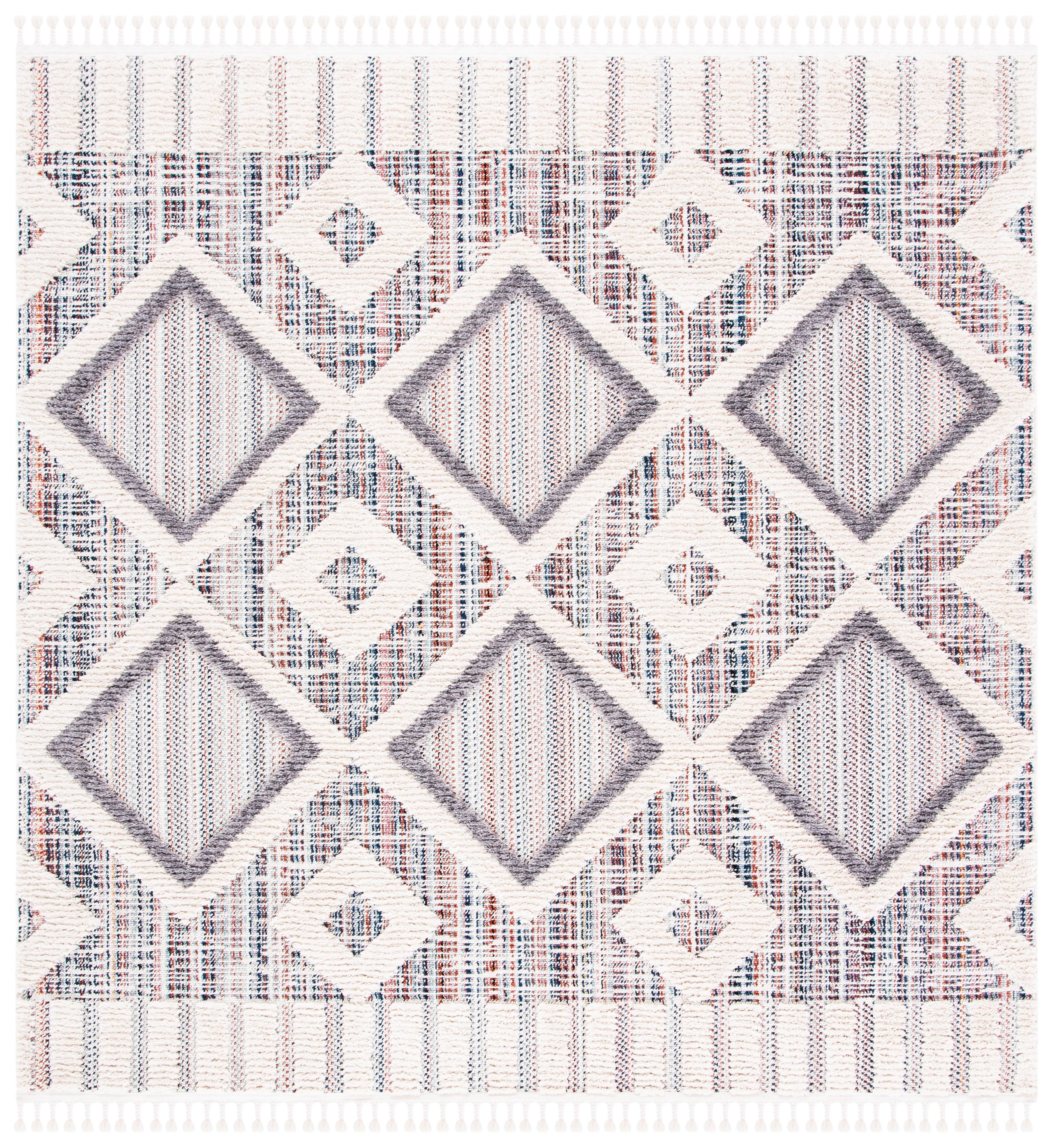 SAFAVIEH Marrakesh Driskoll Geometric Polyester Area Rug, Grey/Multi, 6'7" x 6'7" Square